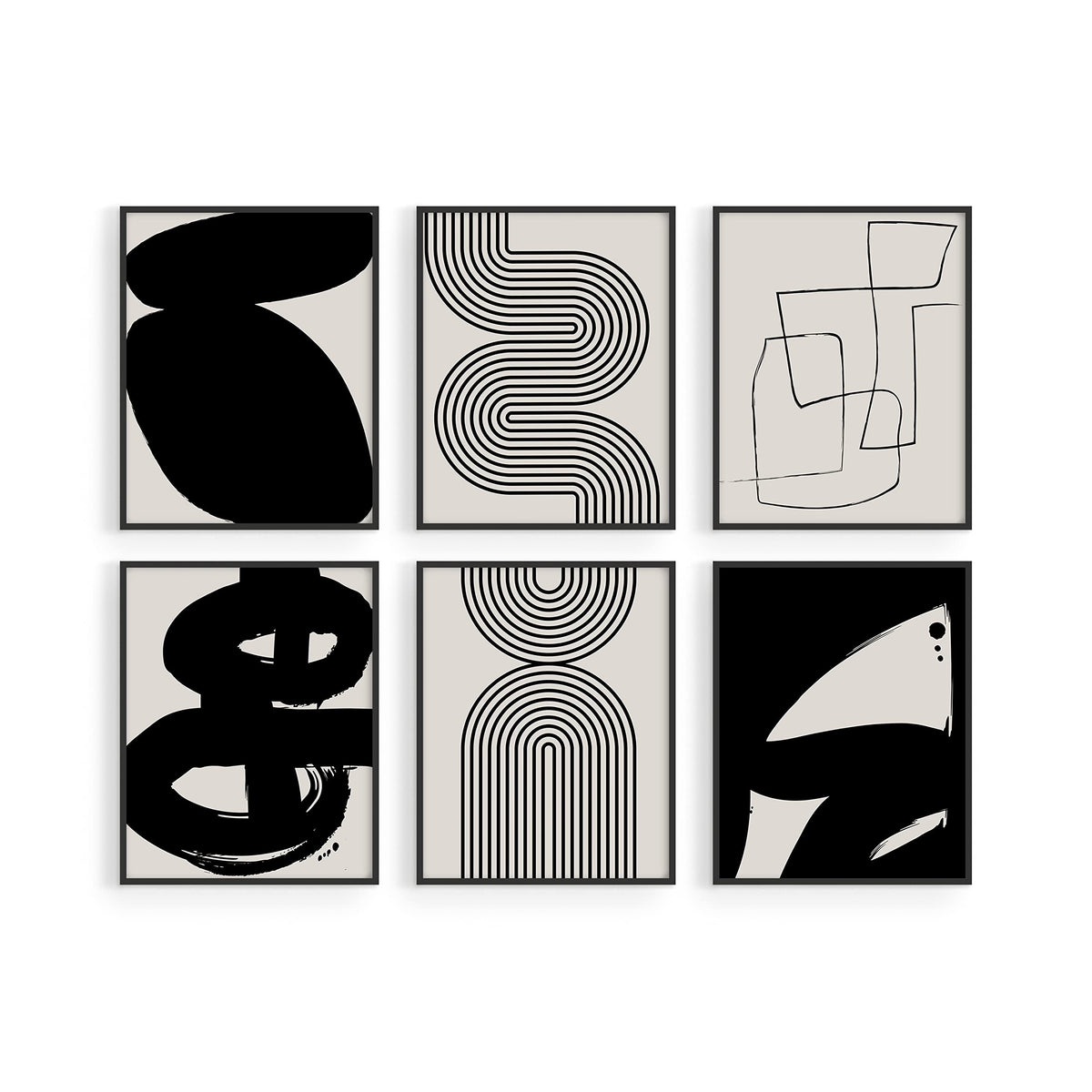 Haus And Hues Black Abstract Painting Aesthetic - Set Of 6, Modern Abstract, Black And Gray, One Line Abstract Art, Geometric Pr