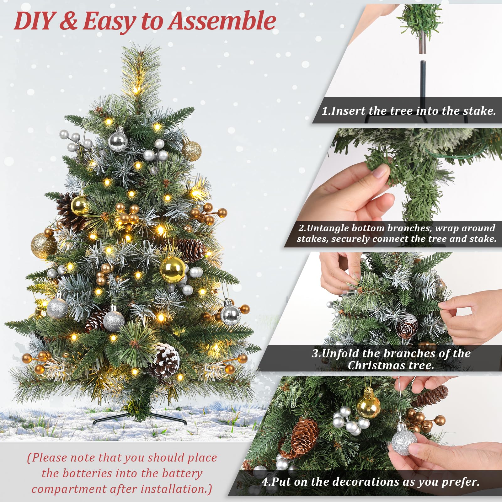 TOWPONICS Set of 2 Outdoor Pathway Christmas Trees, 30    Battery Operated Pre-Lit Frosted Xmas Tree with 35 LED Lights, 8 Flash