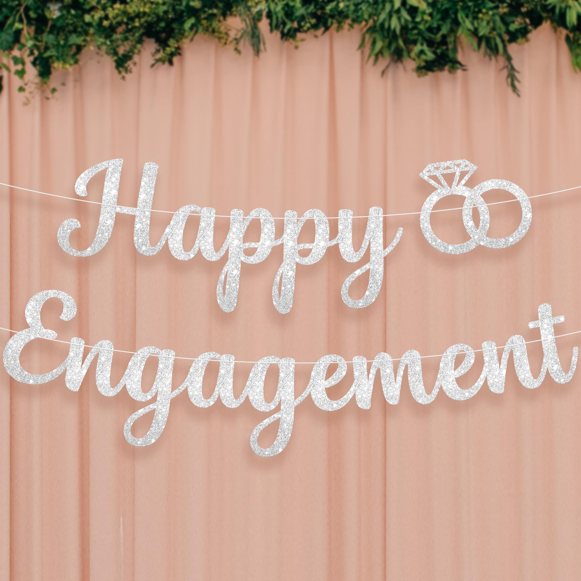 Katchon, Silver Glitter Happy Engagement Banner - 10 Feet, No Diy | Engagement Party Decorations | Engagement Party Banner | Hap