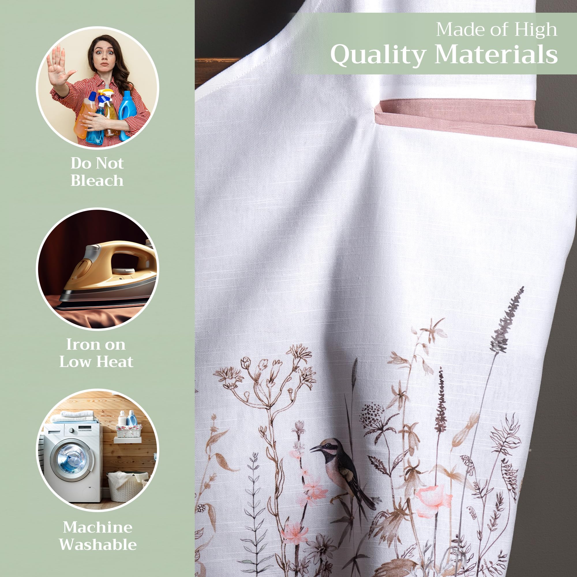 Maison d ' Hermine Apron 100% Cotton 27.50 ''x31.50 '' 1 Piece Adjustable Neck Strap Apron with Center Pocket for Gifts  BBQ  Women  Men  Chef  Meadow Florals - Brown - Spring/Summer