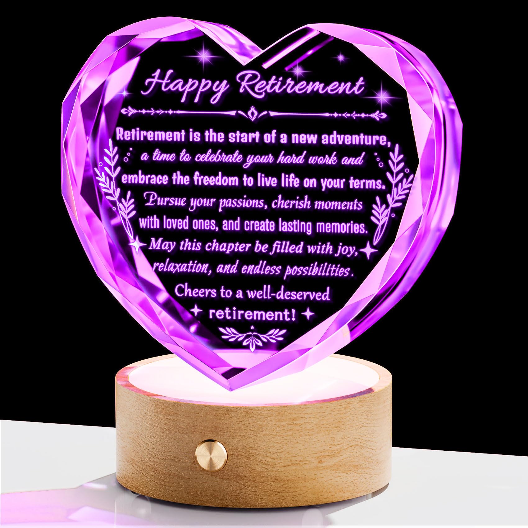 YWHL Retirement Gift for Woman Men, Crystal Heart Shape Happy Retirement Plaque Gifts for Retired Boss Coworker Friends, Going A