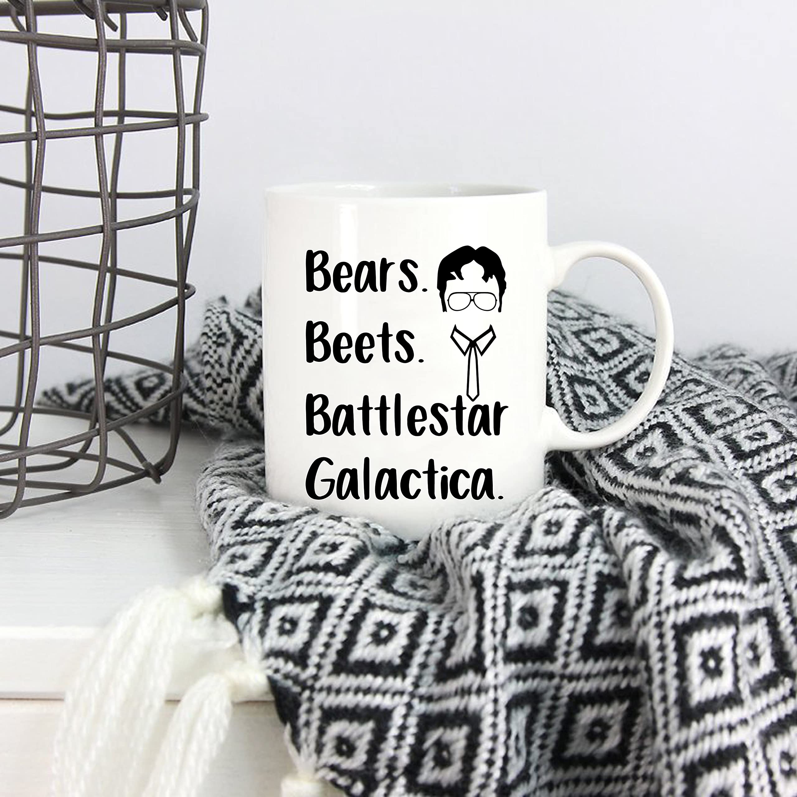 5Aup The Office TV Show Funny Coffee Mug for Dwight Schrute Fans, Bears Beets Battlestar Galactica Office Cup, 11 Oz