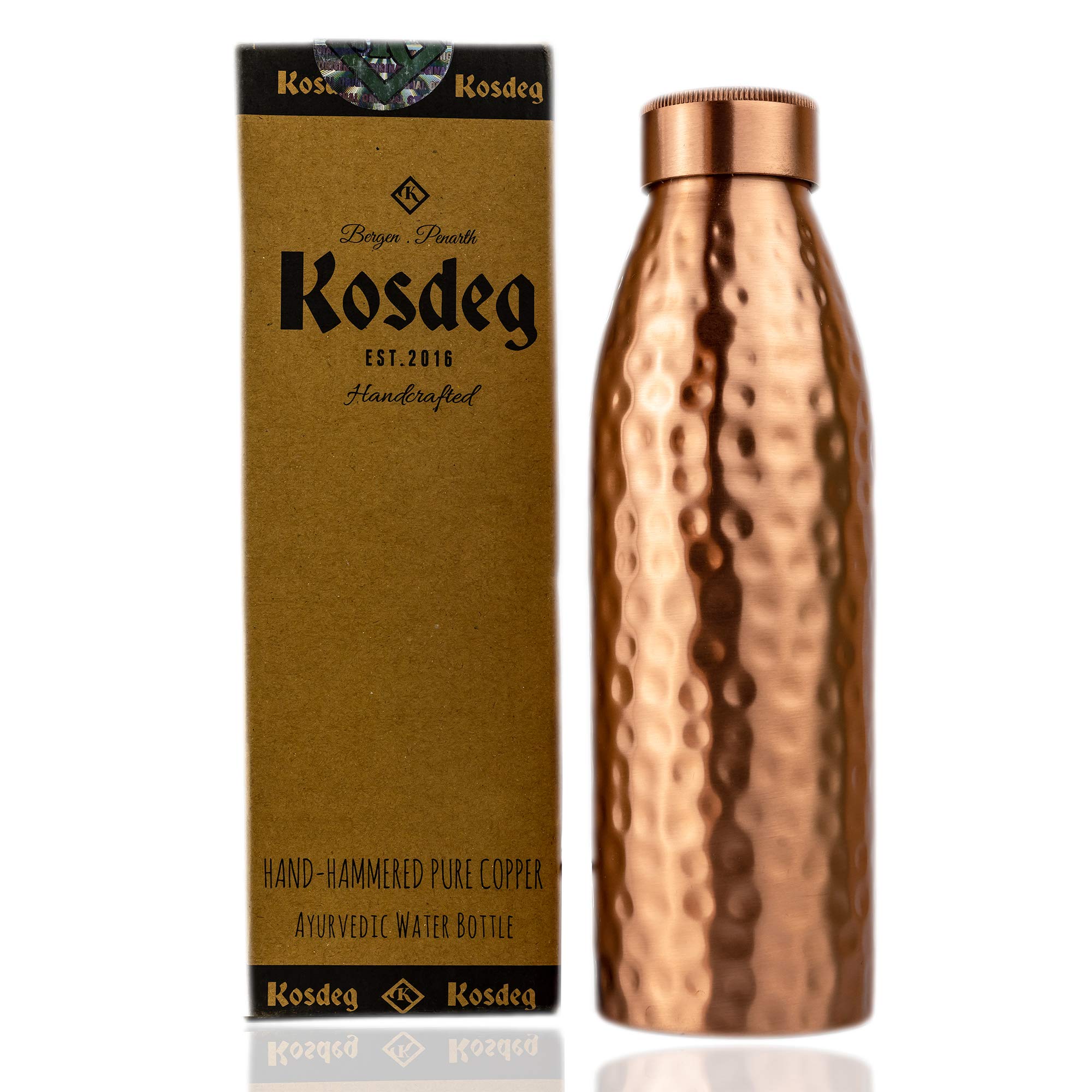 Kosdeg Copper Water Bottle  24 oz Solid Pure Copper  An Ayurvedic Copper Vessel For Drinking  Drink More Water, Lower Your Su