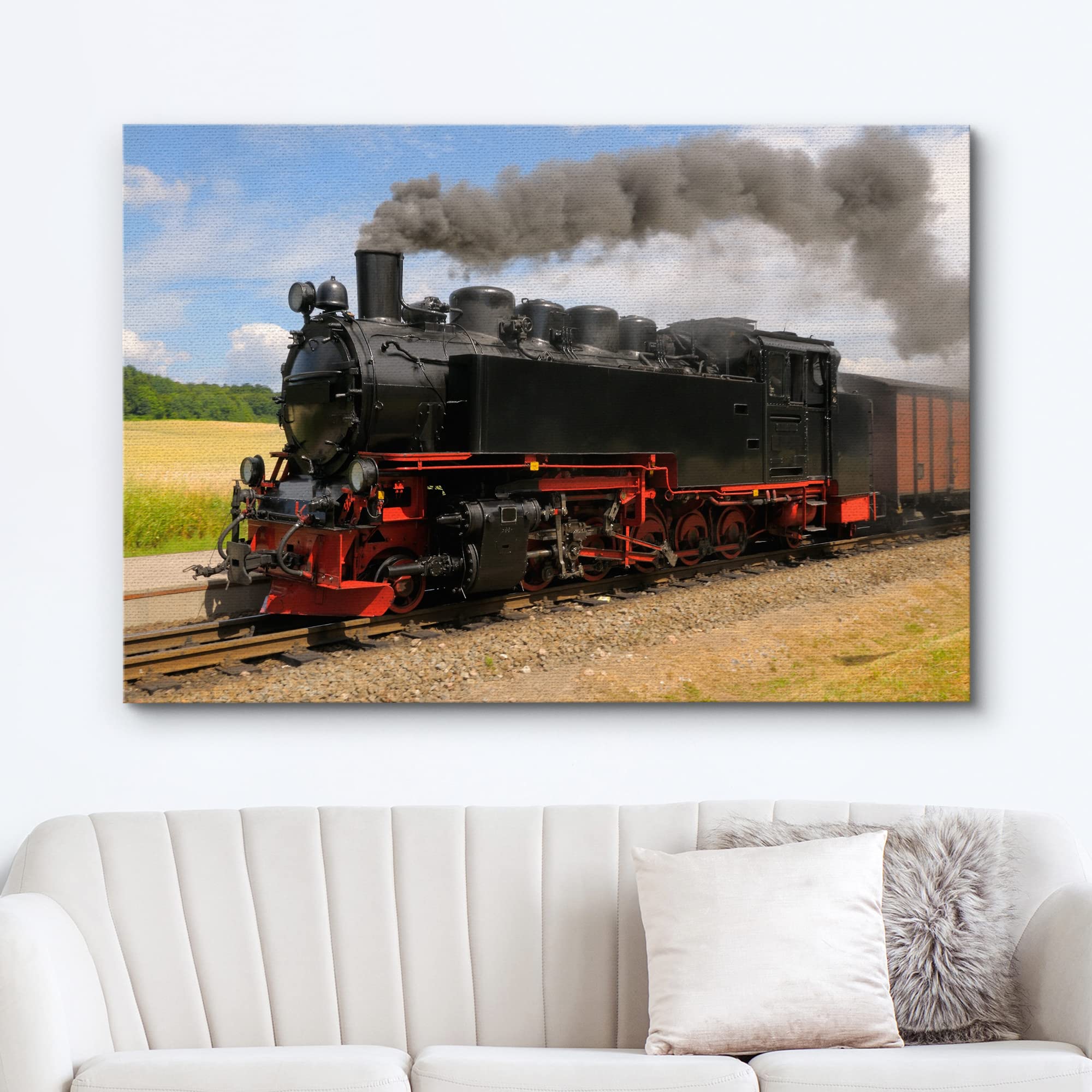 Canvas Prints Wall Art - Steam Train With Black Smoke Running On Island Rugen, Northern Germany | Modern Wall Decor- 32'' X 48''