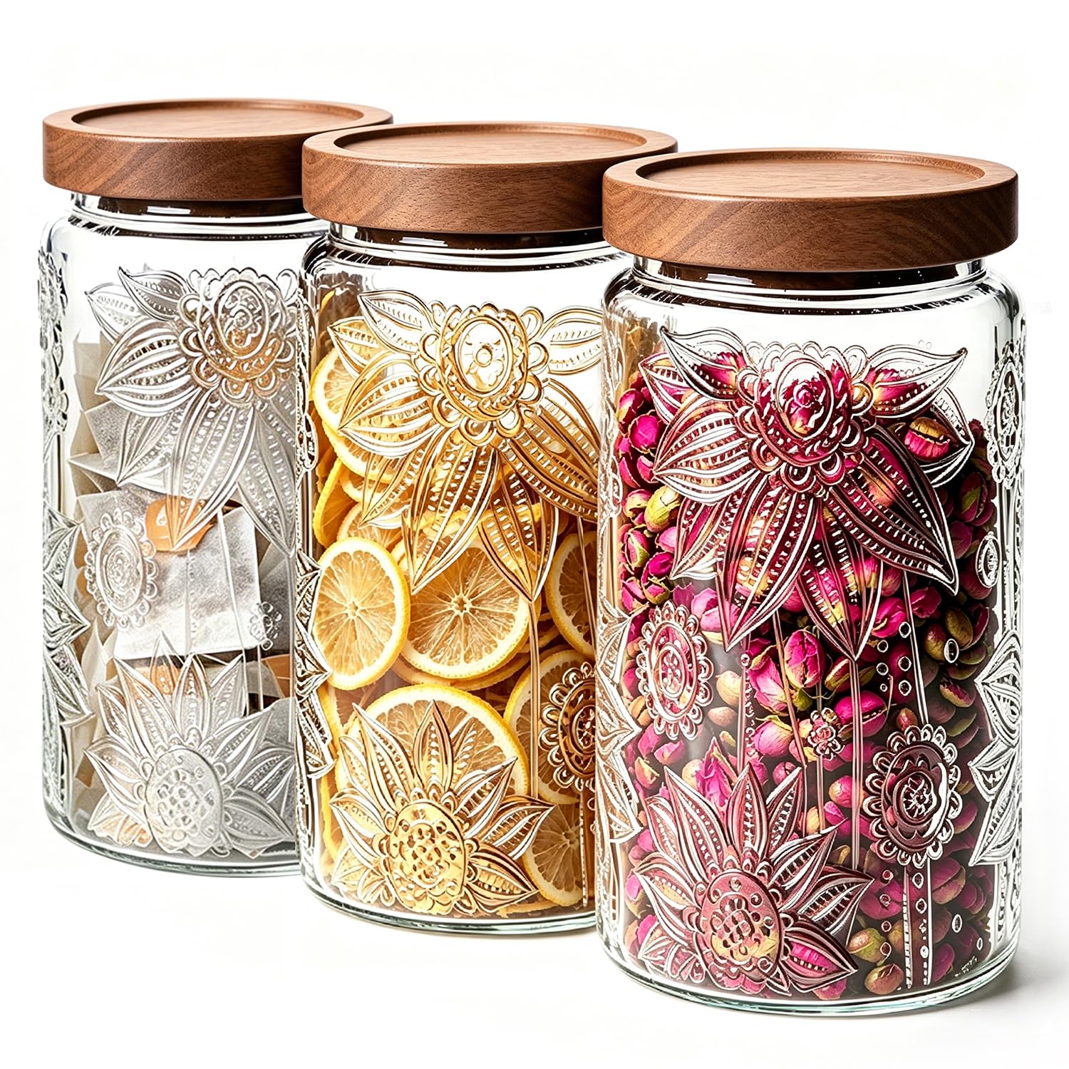 ComSaf Glass Coffee Tea Sugar Jars with Acacia Wood Lids 34 oz 3 Pack