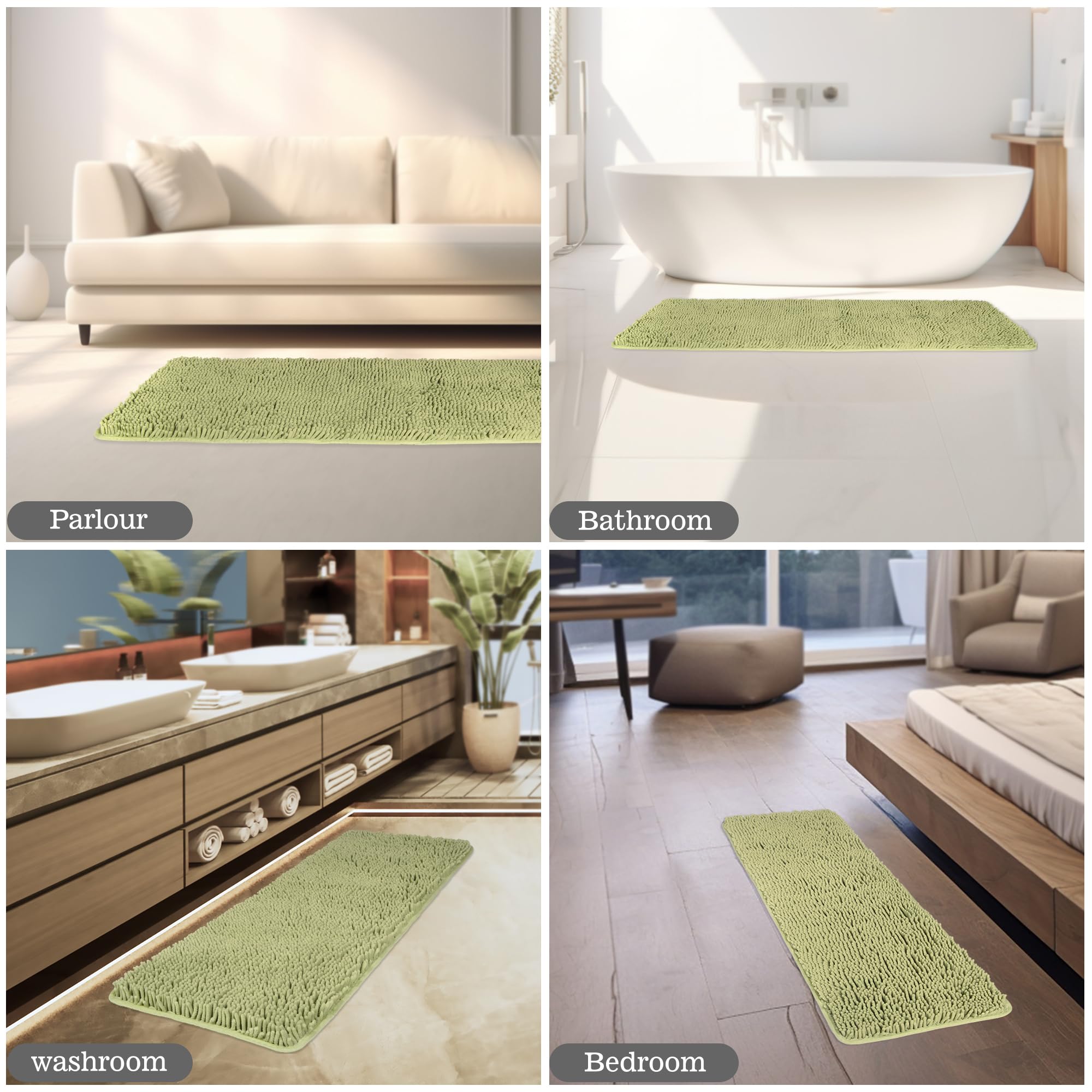 Yeaban Bathroom Rugs Sets 2 Piece - Thick Chenille Bath Mats | Washable And Absorbent Bath Rug Non-Slip, Soft Rugs For Bathroom,