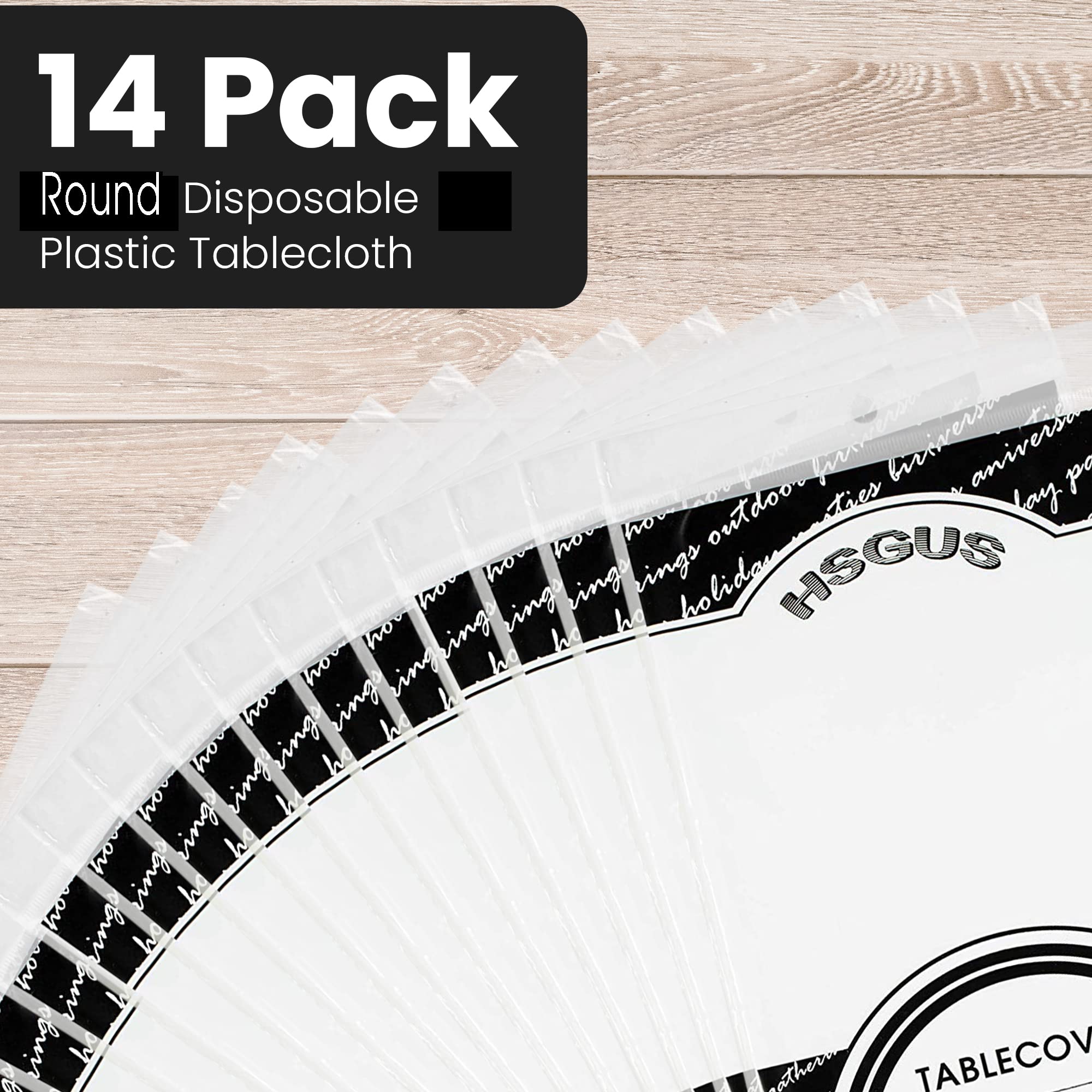 14 Pack Premium Round White Plastic Tablecloth - 84 X 84 In. Disposable Round Plastic Table Cloth - Decorative Round Table Cover