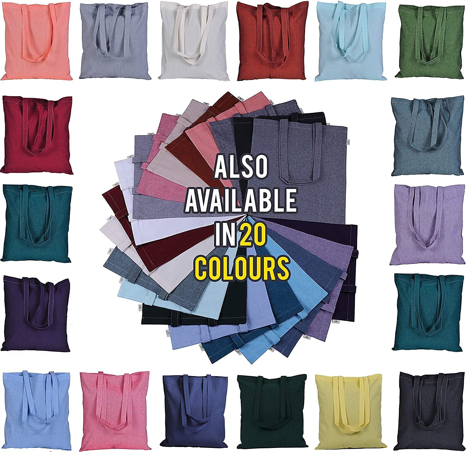 Atmos Green 12 Pack 15 X 16 Inch With Long Handle Assorted Colors 5.5 Oz Recycled Cotton Canvas Reusable Grocery Bags Eco Friend