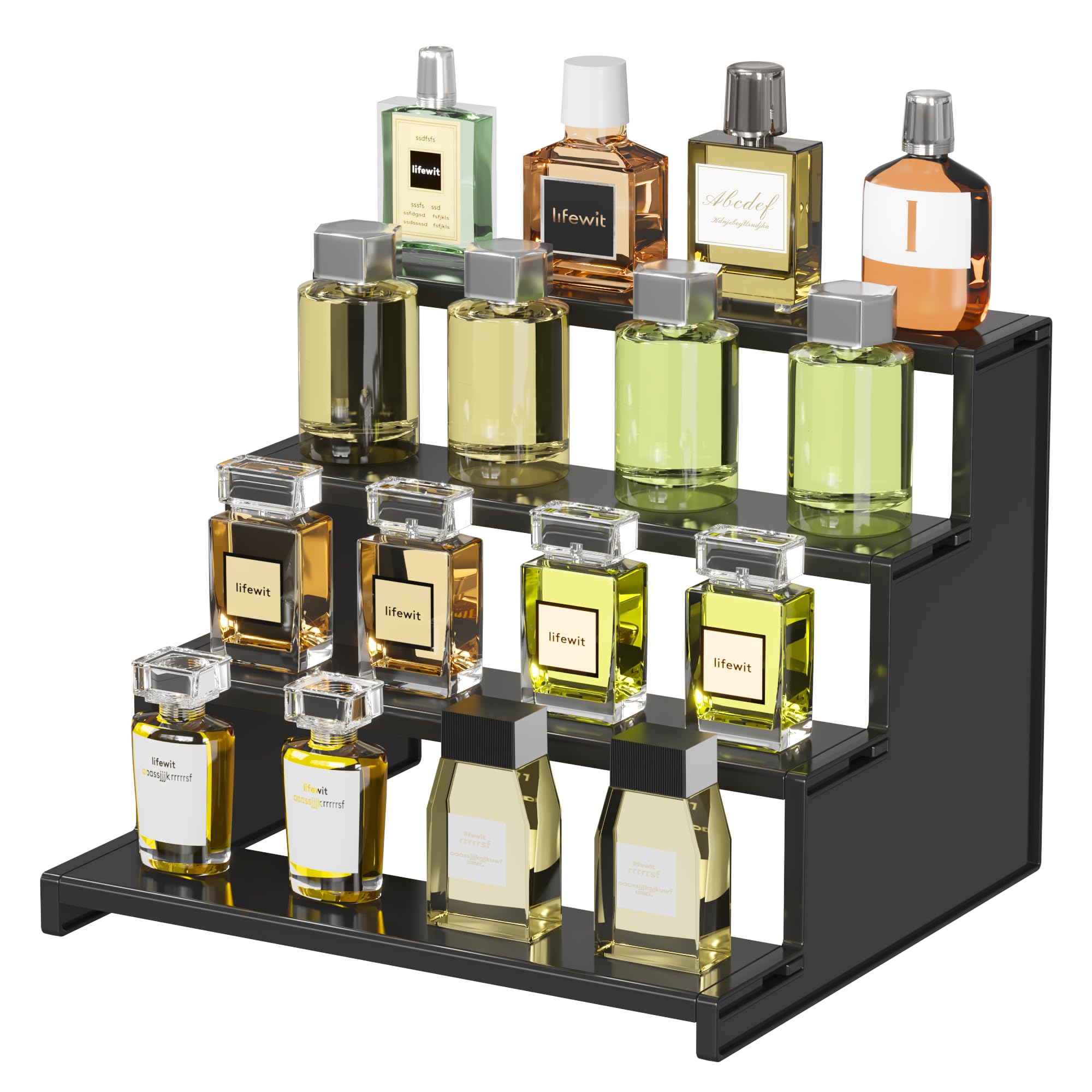 Lifewit Plastic 12 Inch Dark Cologne Stand, Step Perfume Organizer,Versatile Display Stand Shelf for Fragrance, Skincare, Figuri