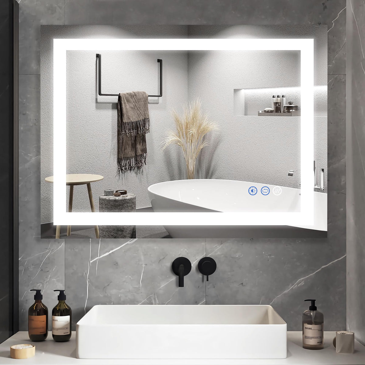 Dr.Lux Led Mirror Bathroom Vanity Mirrors 36X28 Inch, Wall Mounted Anti-Fog Led Makeup Mirror 3000-6000K Adjustable, Memory Dimm
