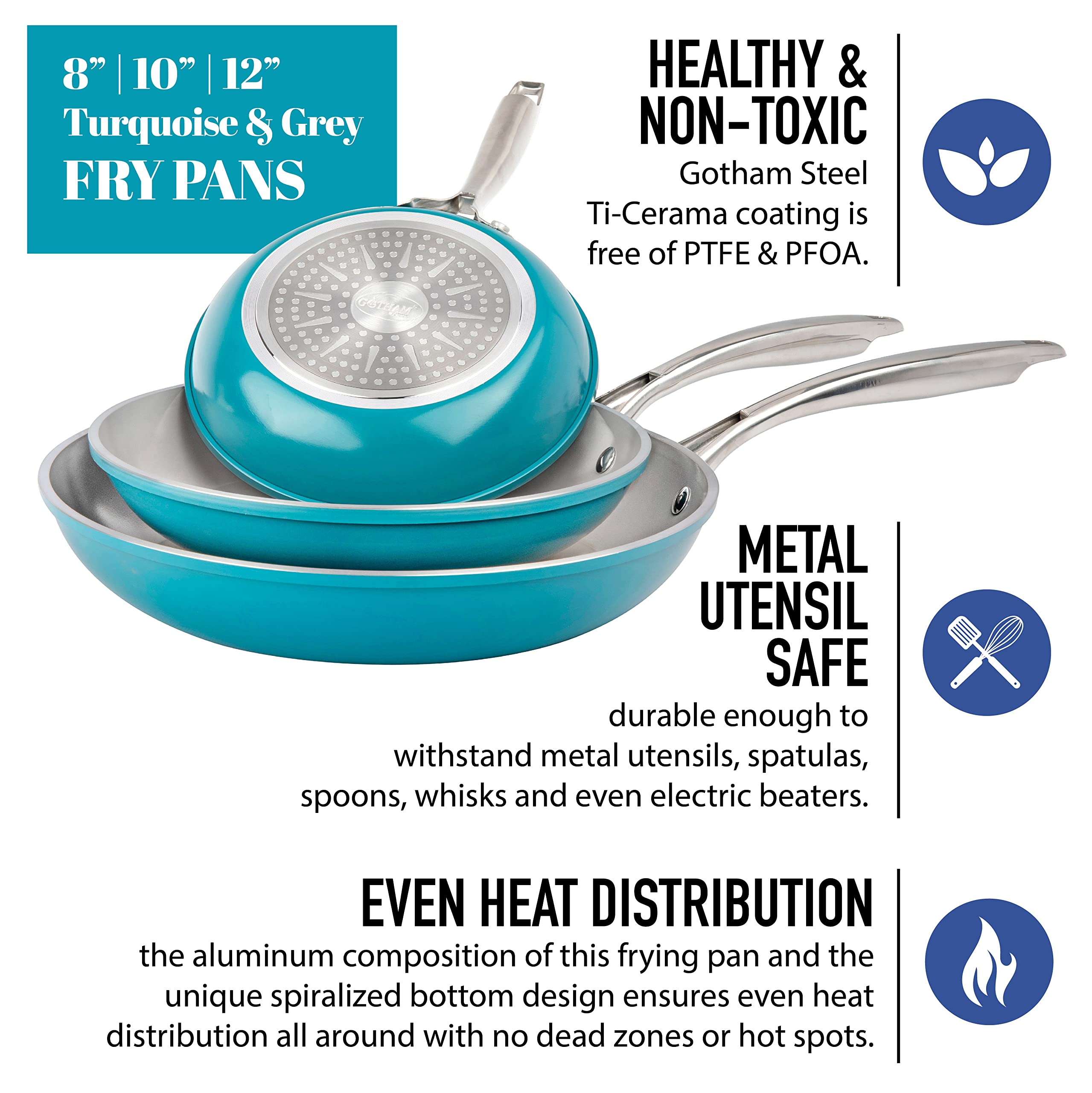 GOTHAM STEEL Ocean Cookware, 3 Piece Set, Aqua Blue