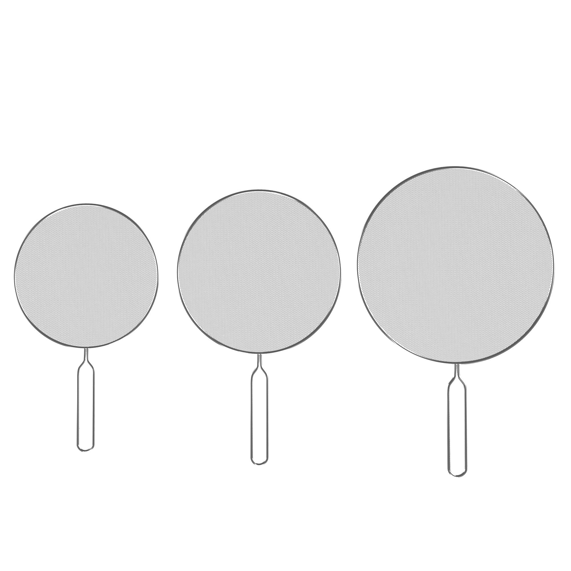 Classic Cuisine Stainless Steel Oil Frying Pans And Pots, 3-Pc Set Splatter Screen Guards, S, M, L