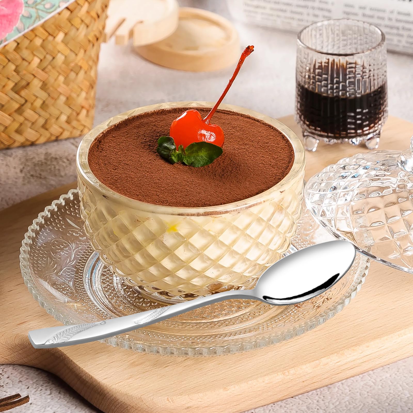 Nicesh 16-Piece Stainless Steel Dessert Spoon, 6.02-Inch Dessert Spoon Silverware Set