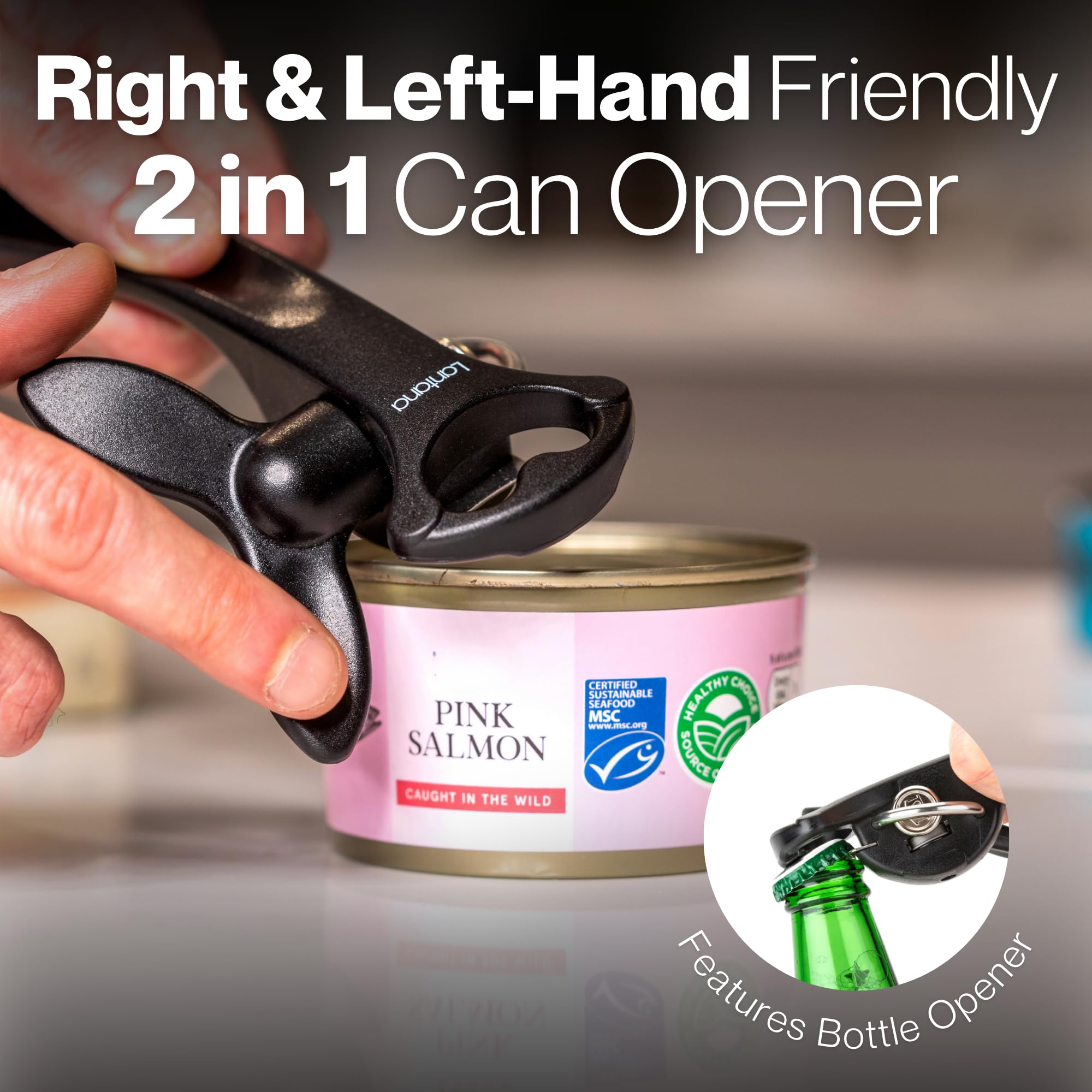 Lantana 2 in 1 Safety Manual can Opener (Smooth Edge) & Bottle Opener - BlackStainless Steel