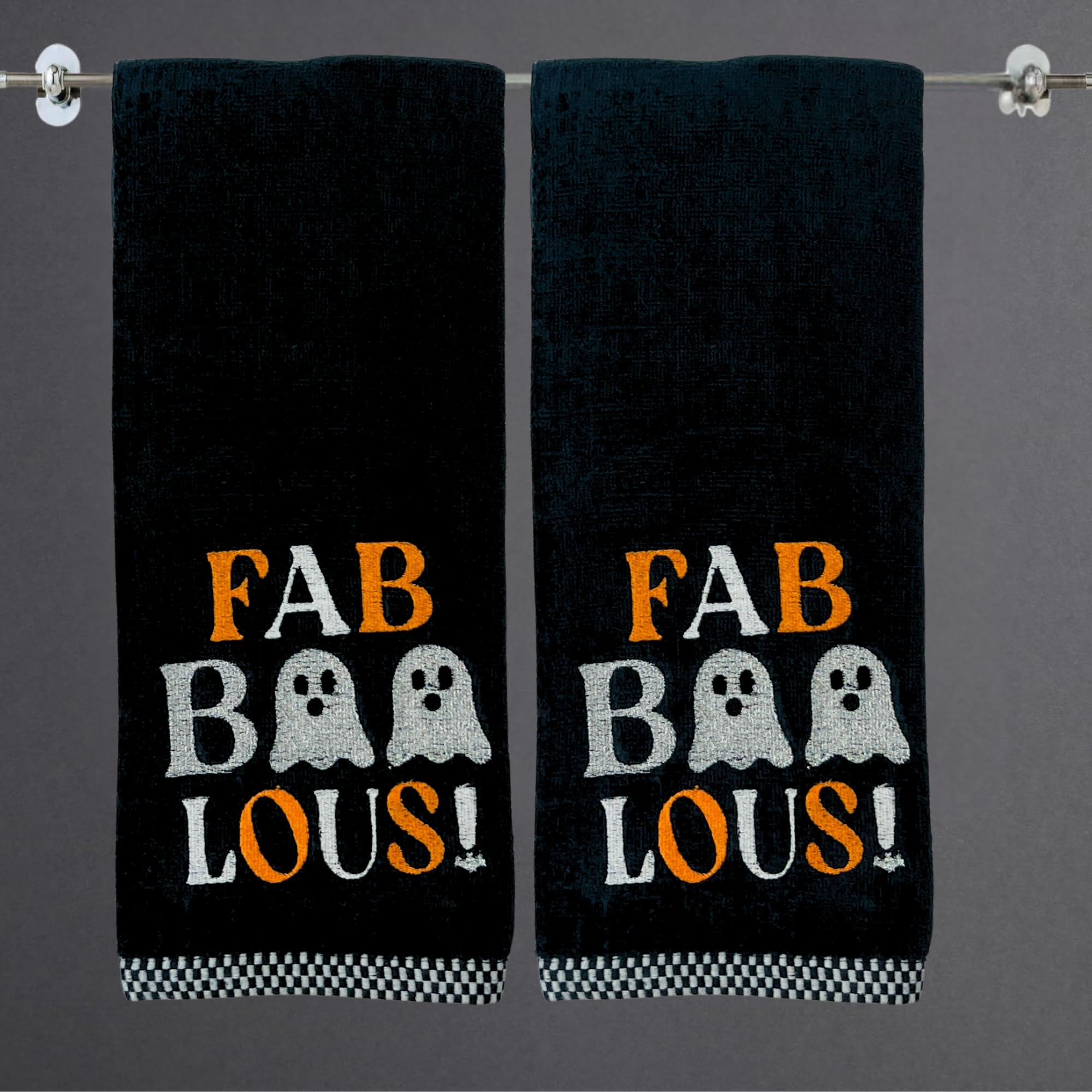 Halloween Bathroom Hand Towels Set of 2-16    x 25    Embroidered Ghost Faboolous Design- Decorative Seasonal Holiday Bath Decor