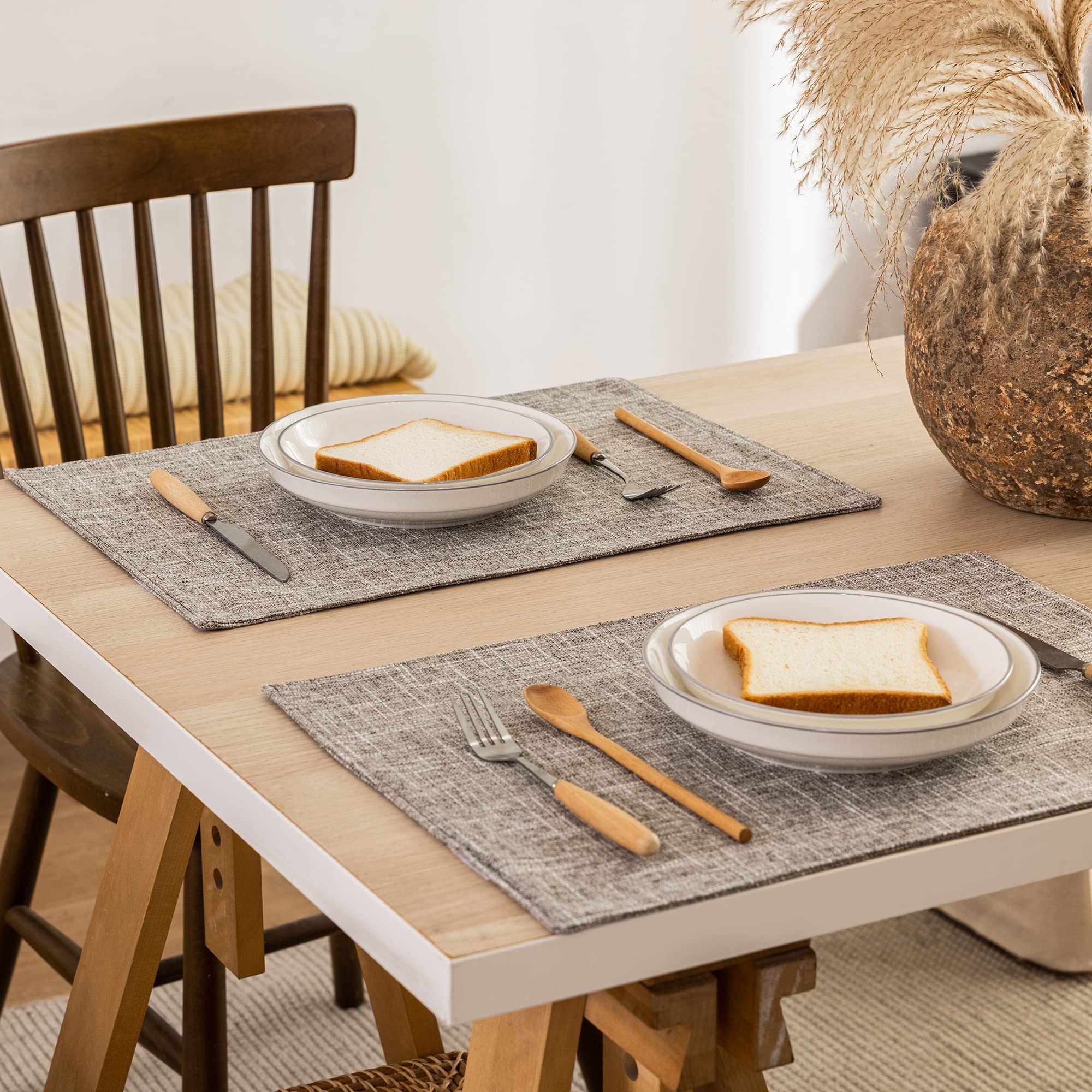 Kevin Textile Placemats  Set of 4 Heat-Resistant Placemats for Kitchen Table  Washable Durable Linen Table Mats Woven Placemats (4 Pcs  13''x19''  Sesame Grey)
