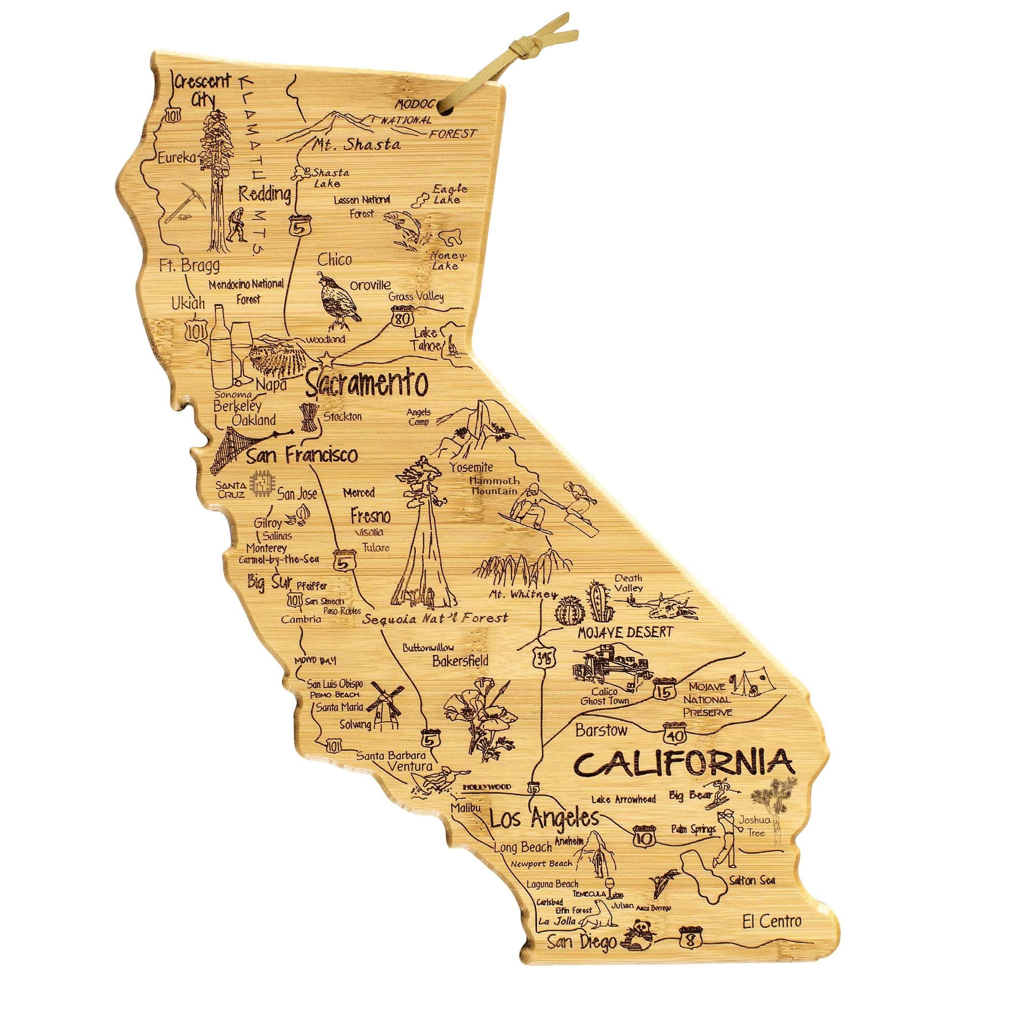 Totally Bamboo Destination California State Shaped Cutting Board, Charcuterie and Cheese Serving Board - California Gift for Hom