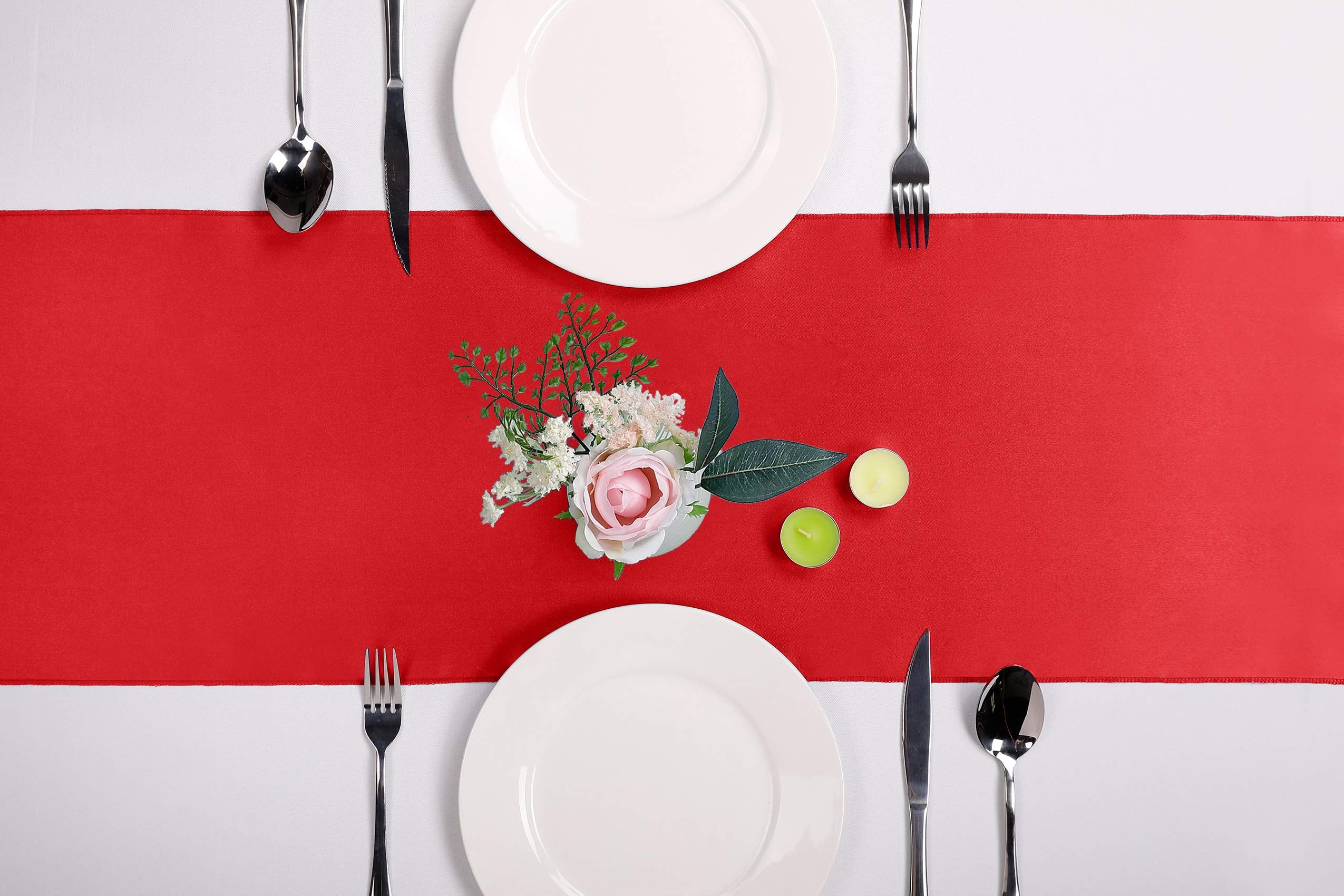 10-Pack Satin Table Runner Red 12 x 108 inches Long  Table Runners for Wedding  Birthday Parties  Banquets Decorations(10 Pack  12x108 Inch  Red)