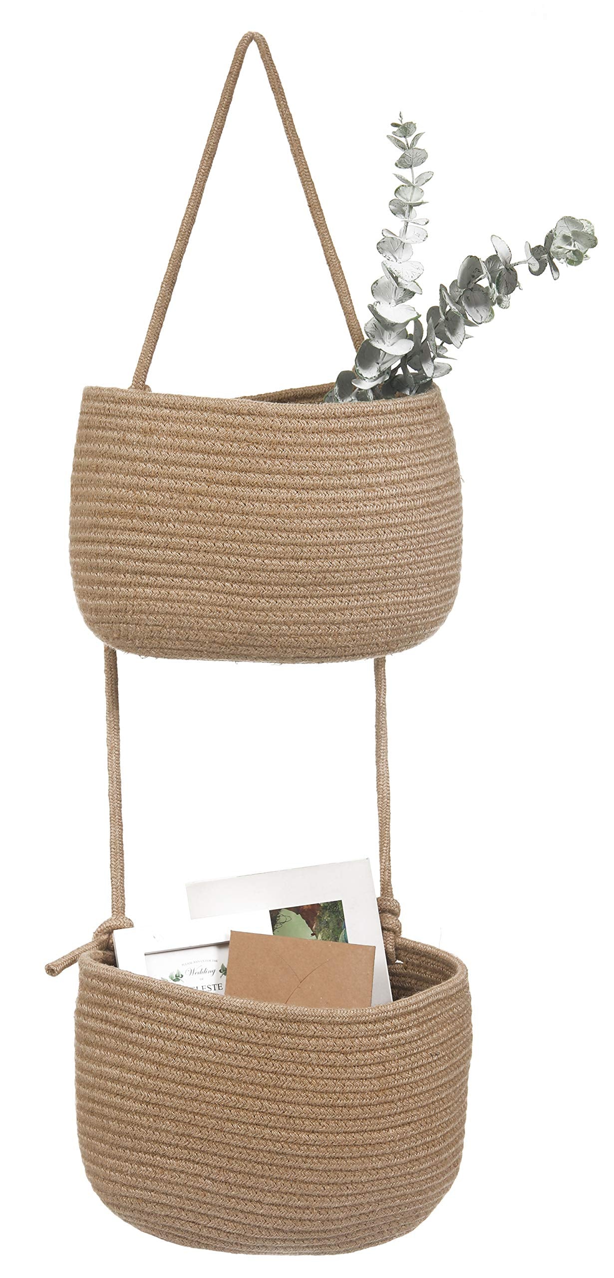 Over The Door Hanging Basket, 2 Tier Cotton Rope Woven Wall Basket, Magazine Racks Hanging Organizer, Decorative Hanging Storage
