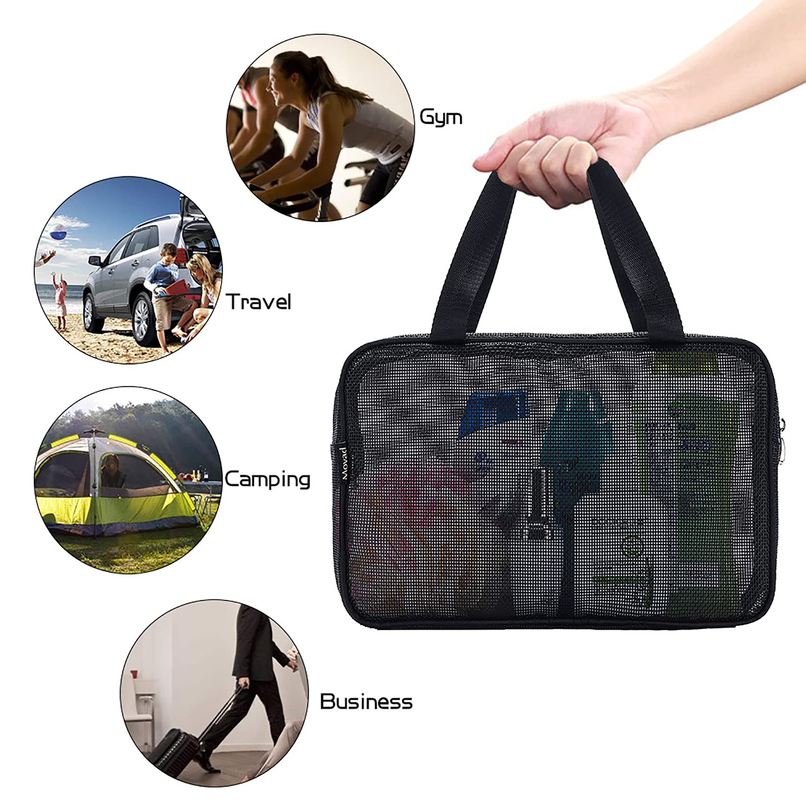 Moyad Mesh Shower Caddy Portable Toiletry Tote Gym Bag For College Dorm Bathroom (Black Large)