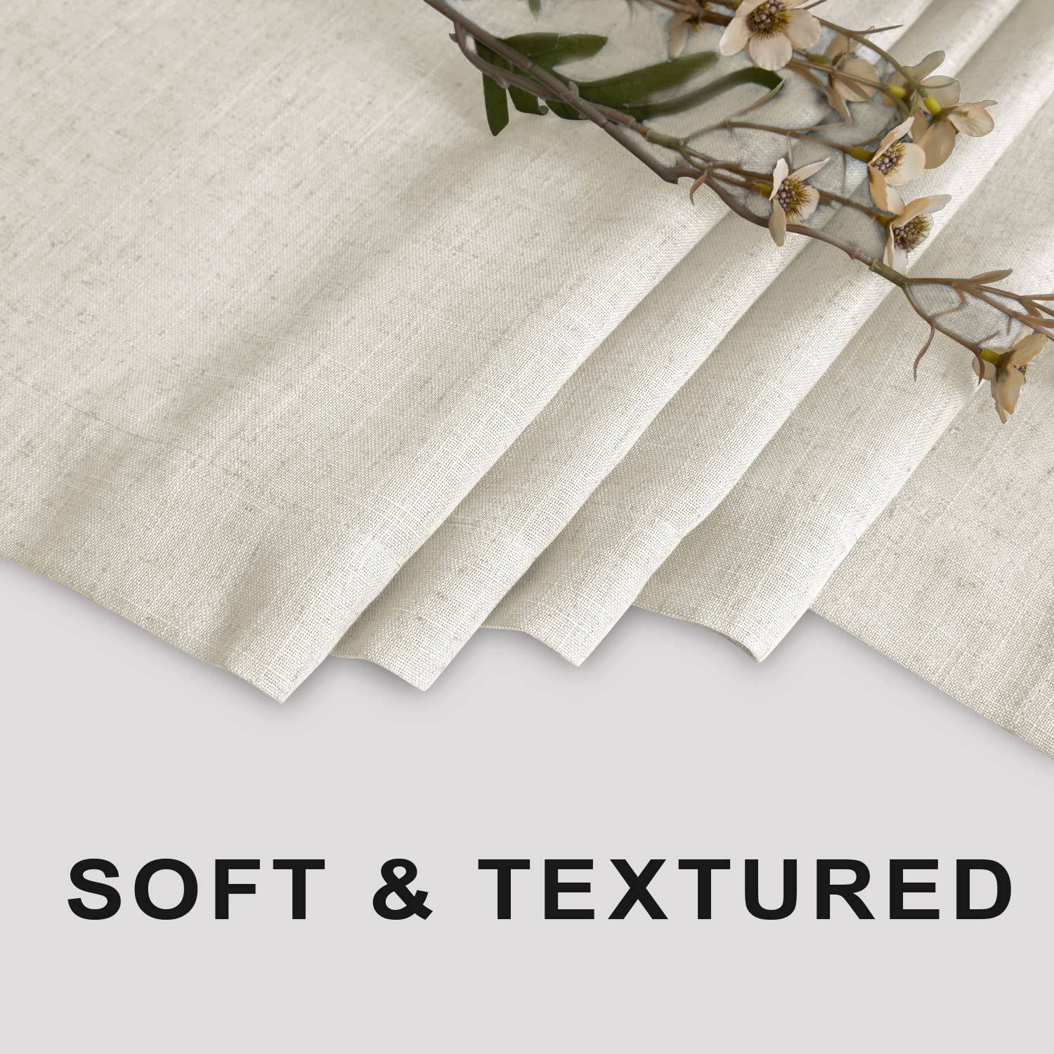 Koufall 80 Inch Long Shower Curtain,Natural Linen Waterproof Farmhouse Fabric Shower Curtains For Bathroom With Hooks Set,72 Wid