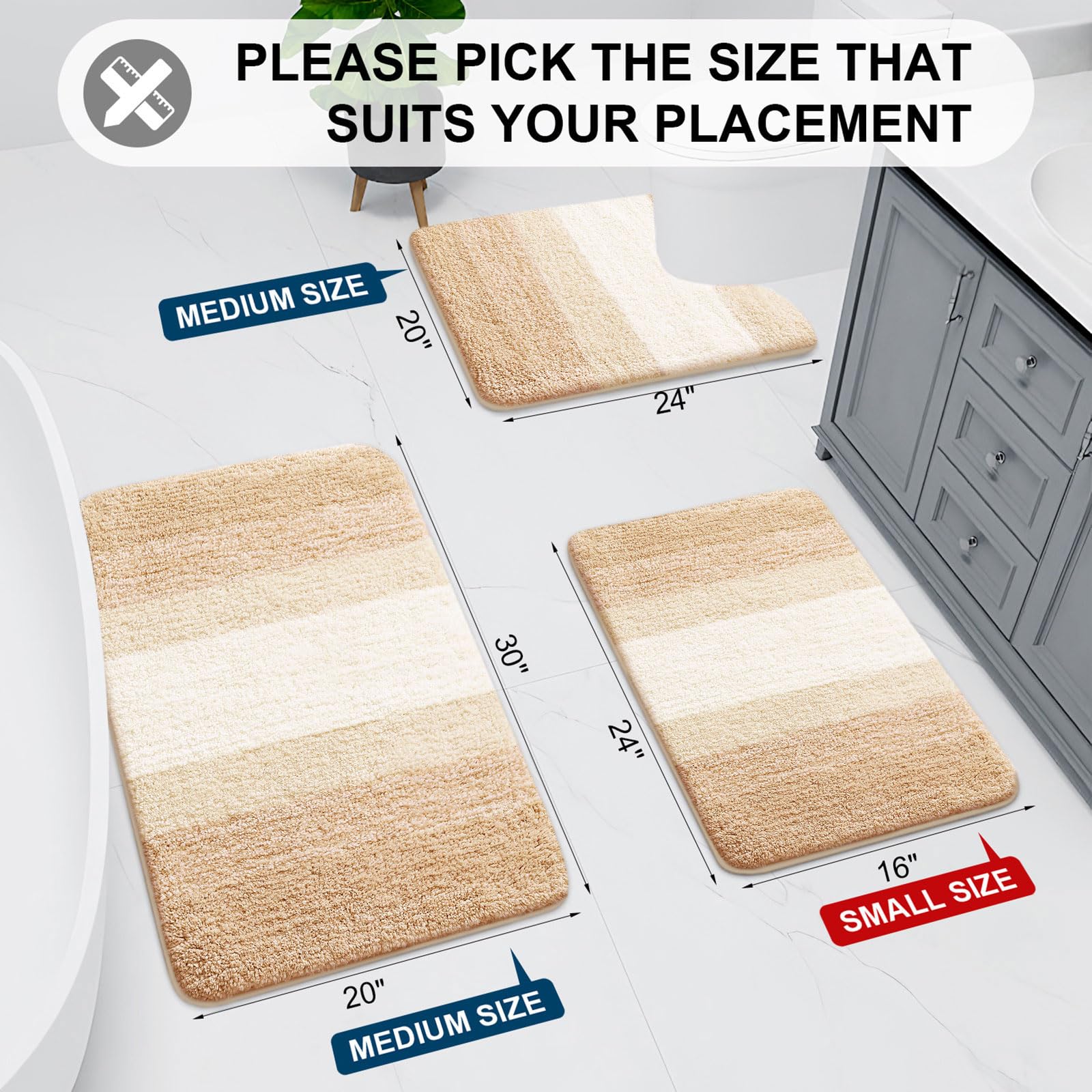 Arotive Microfiber Bathroom Rugs, Shaggy Soft and Absorbent Contour Toilet Rugs, Non-Slip, Thick Plush Machine Washable Dry Bath