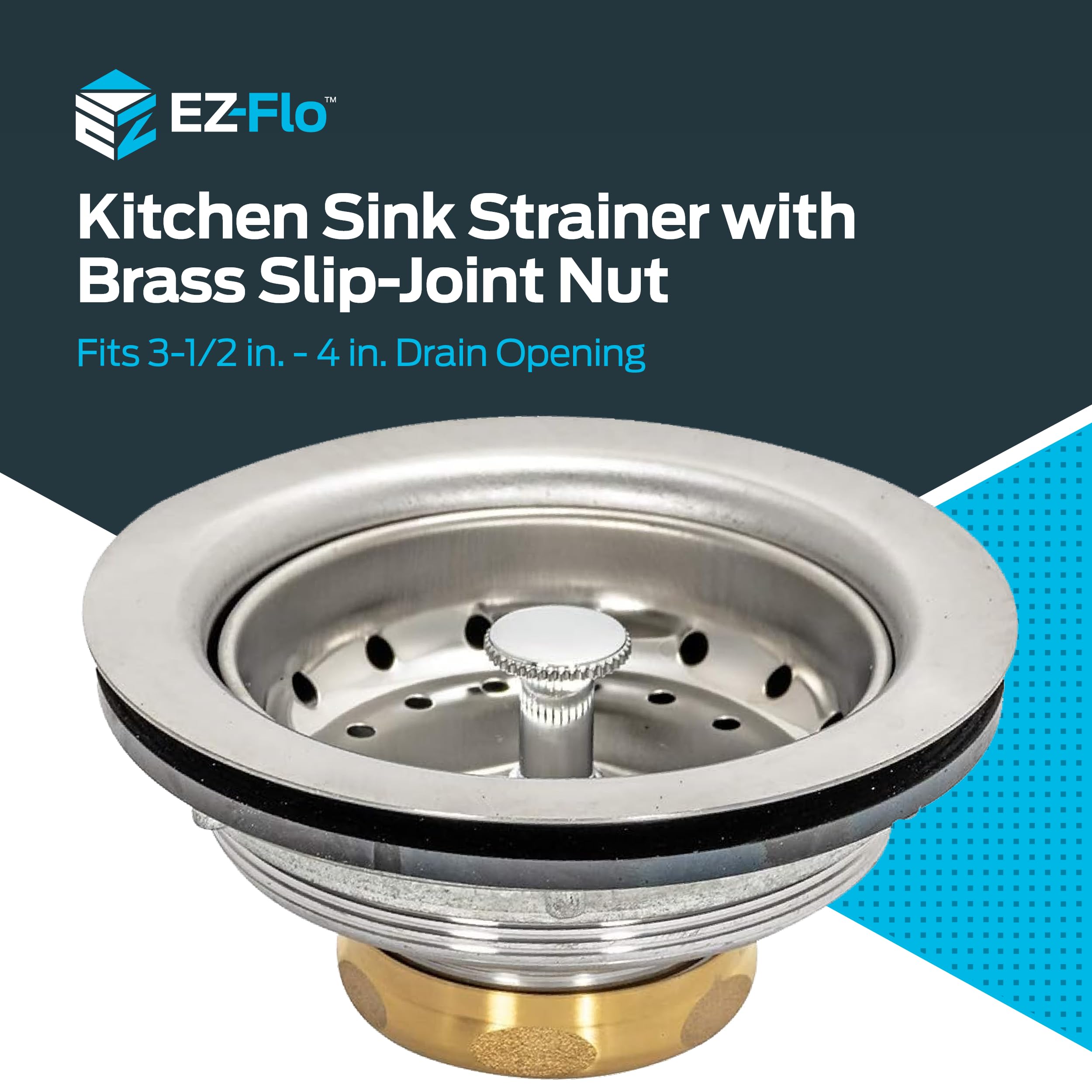 EZ-FLO Kitchen Sink Strainer with Flange and Brass Slip-Joint Nut  Stainless Steel Fixed-Post Basket with 3-1/2 Inch to 4 Inch Opening  30003