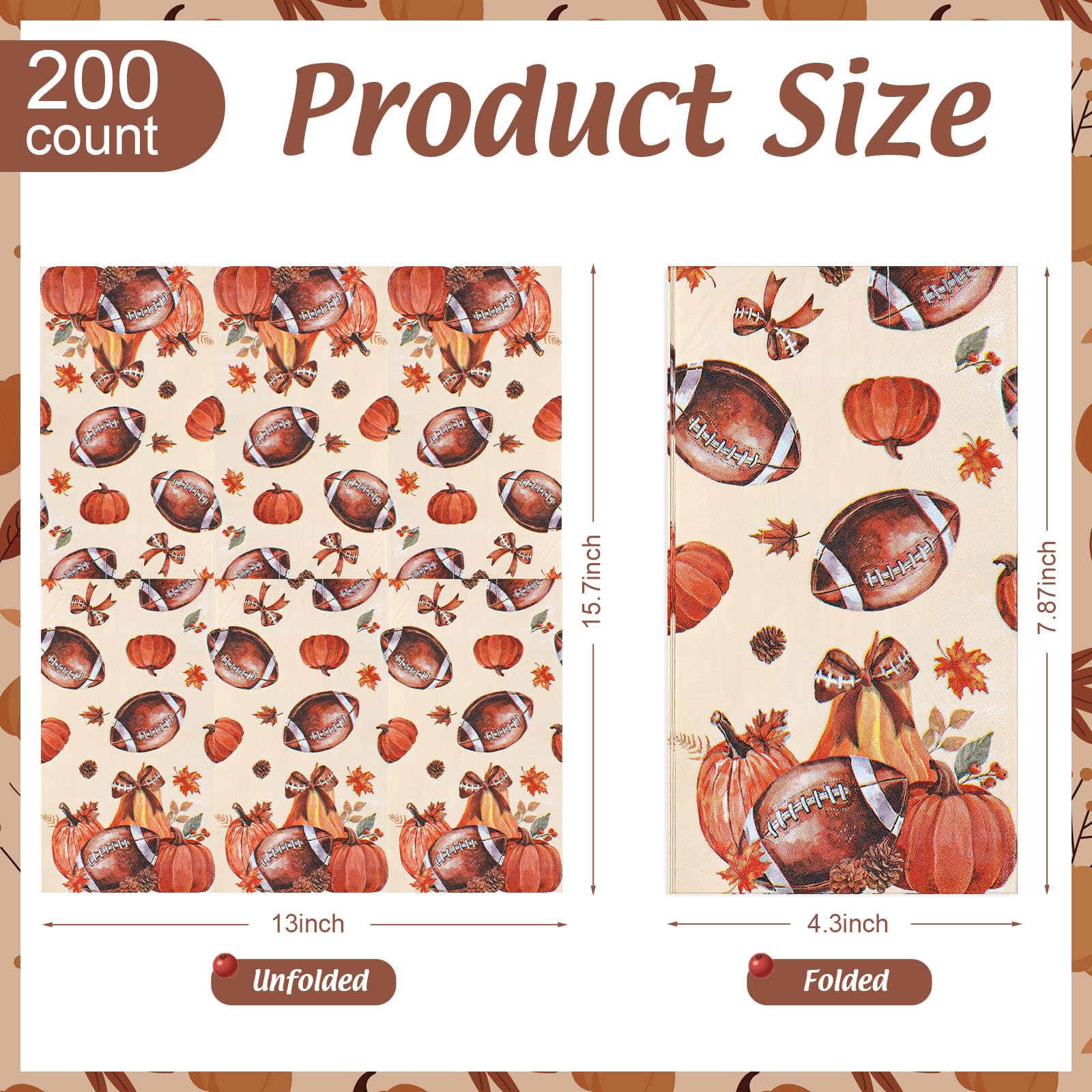 Windkream 200 Pcs Fall Football Guest Napkins Disposable Hand Towels for Bathroom Autumn Leaf Pumpkin Paper Guest Towels Footbal