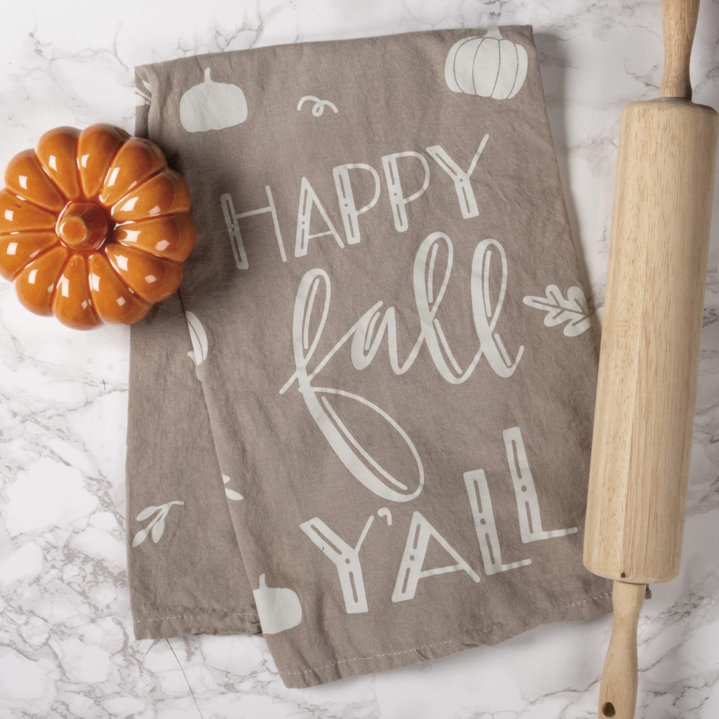 Primitives By Kathy Gray And White Hand-Lettered Dish Towel, 28 X 28-Inch, Happy Fall Y'All