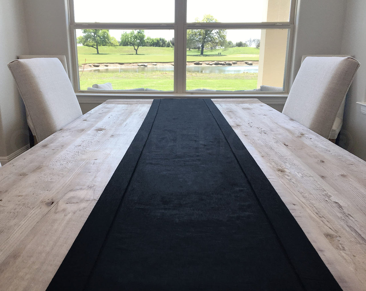 Cleverdelights Black Linen Hemstitch Table Runner - 16'' X 90'' - 100% Linen