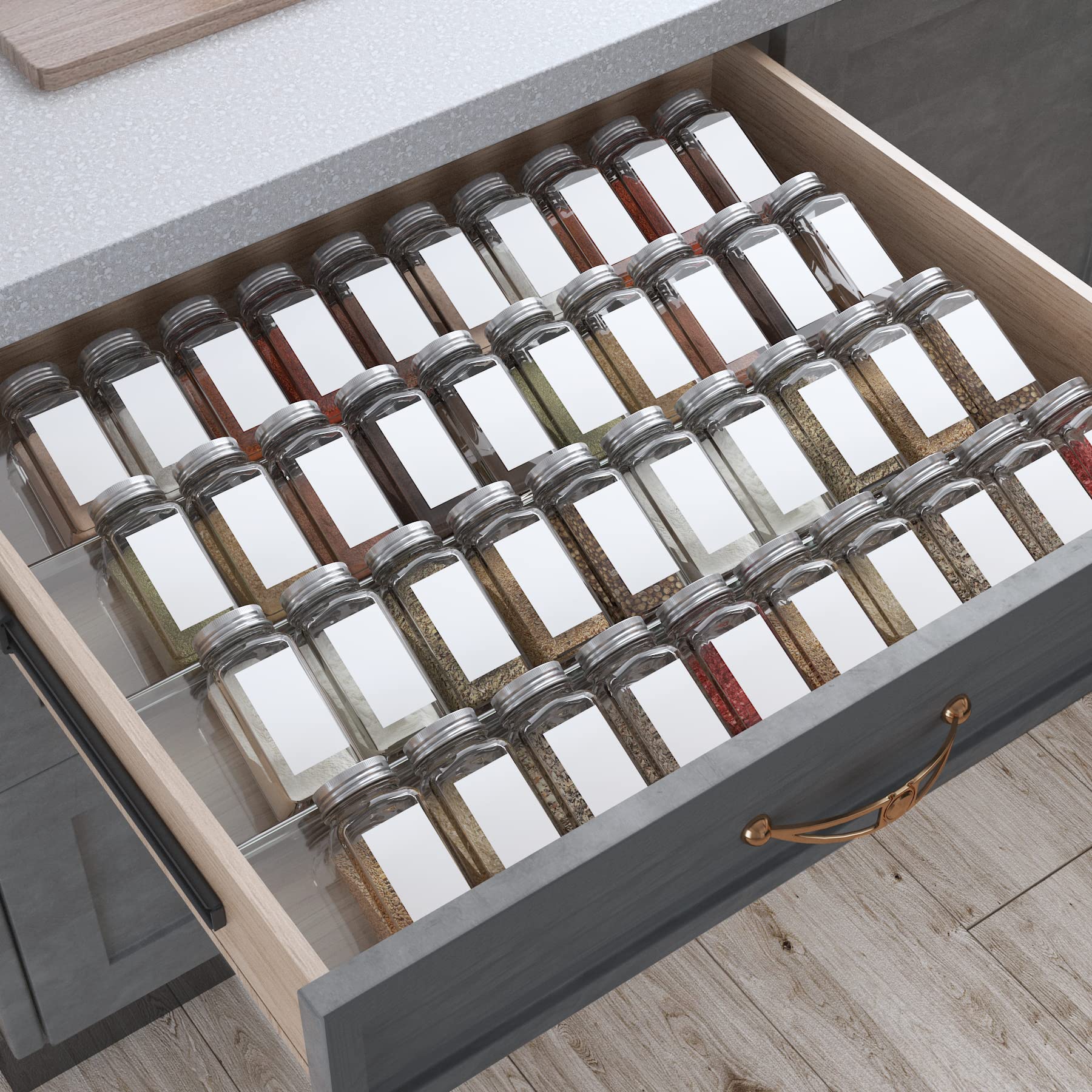 Jolfay Spice Drawer Organizer, 4 Tiers 2 Set Clear Acrylic Slanted In Drawer Seasoning Jars Insert, Expandable From 13 To 26, 