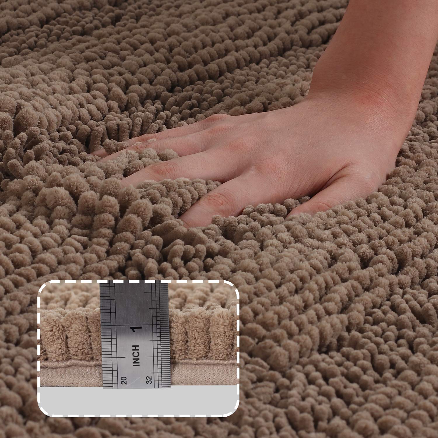 Turquoize Chenille Bathroom Runner Extra Long Bathroom Rug Shaggy Kitchen Rugs and Mats Shower Rug for Bathroom Rugs Non Slip Absorbent Bath Mat Runner for Kitchen/Living Room  47'' X 17'' Taupe Brown