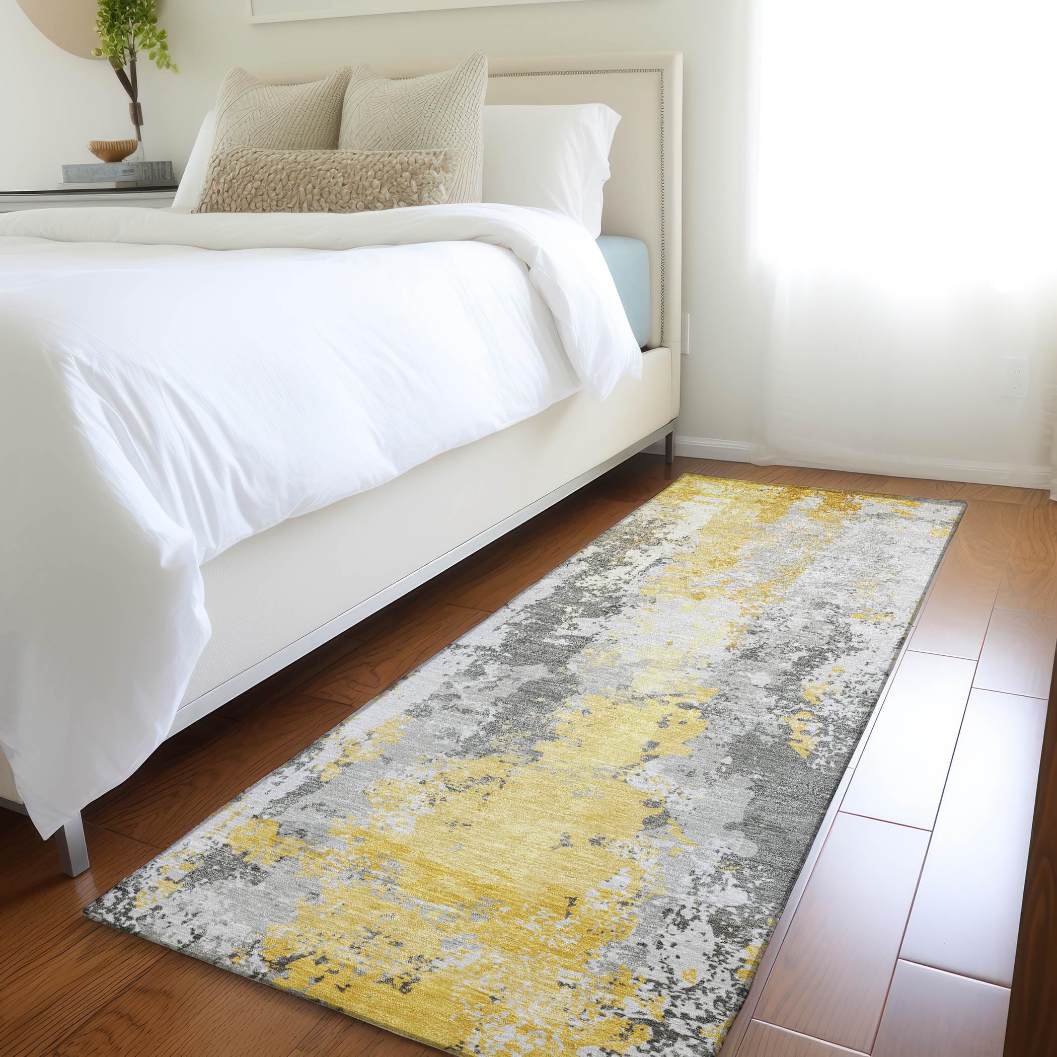 Machine Washable Indoor/Outdoor Chantille Yellow 23 x 76 Runner Rug
