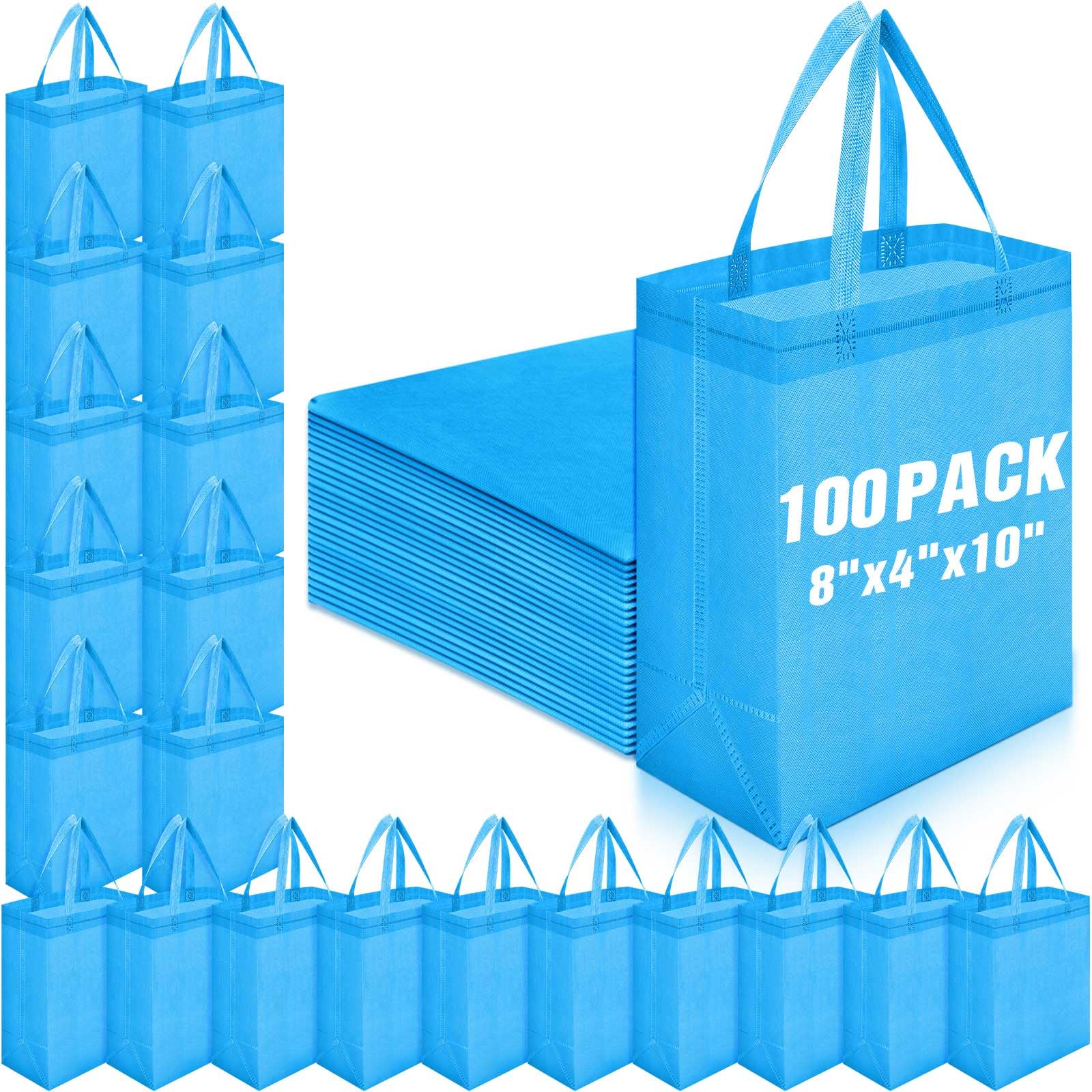 Windyun 50 Pcs Reusable Tote Bag Bulk 8 x 4 x 10 Inch Non Woven Shopping Bag with Handle Christmas Reusable Grocery Gift Tote(Me