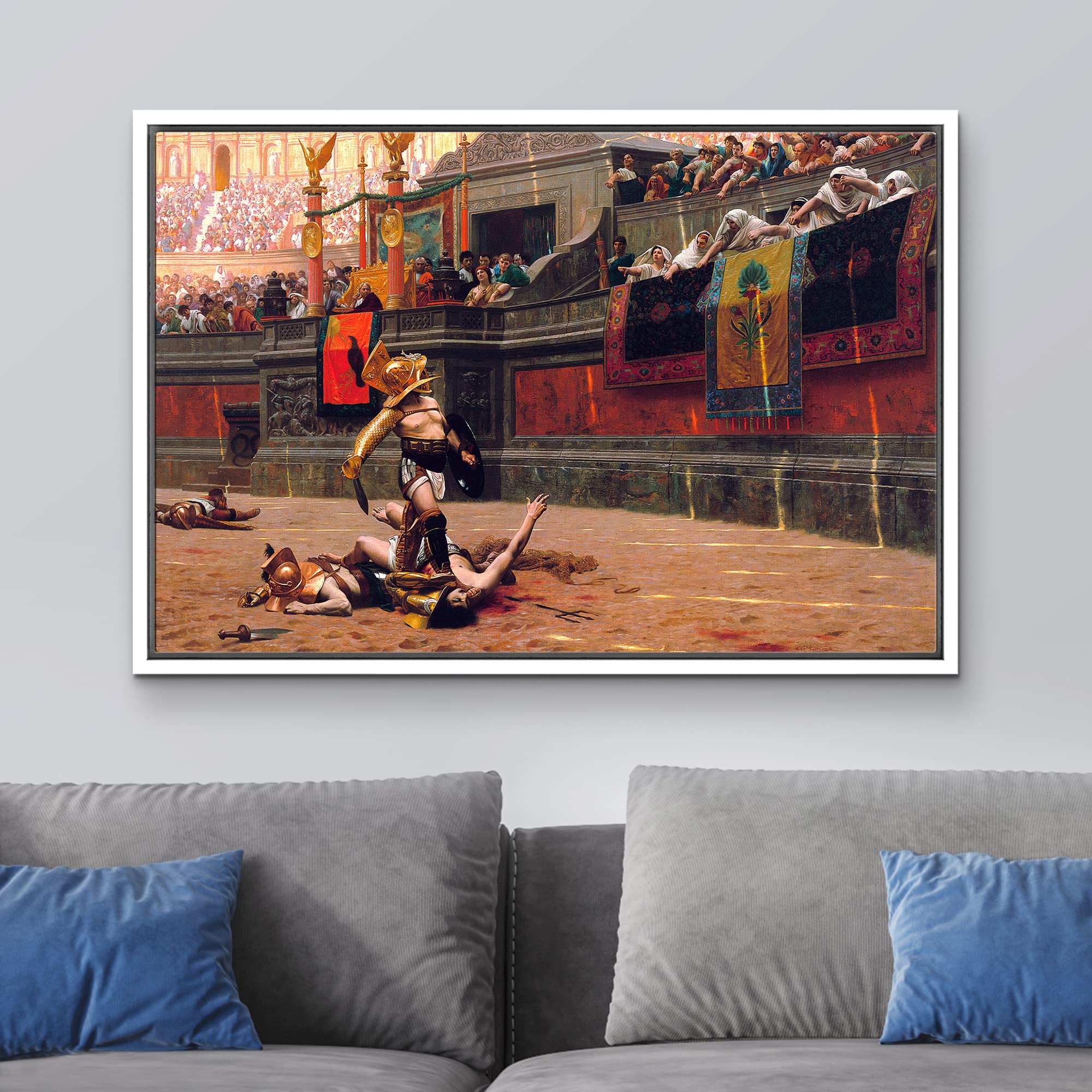 Wall26 - Pollice Verso By Jean-Leon Gerome - Framed Canvas Print Wall Art Famous Painting Reproduction - 16''X24'' White