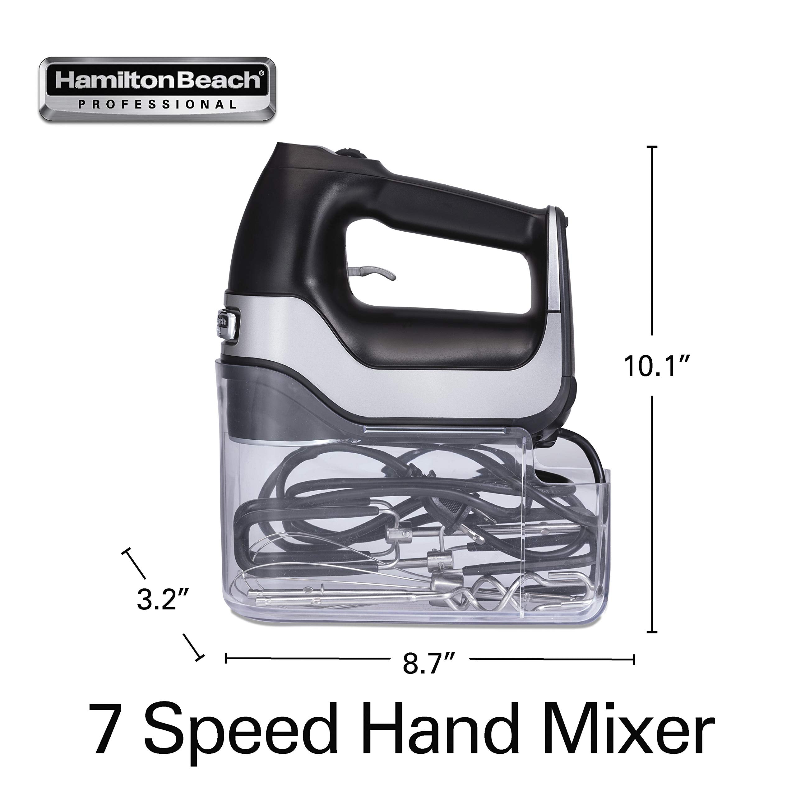 Hamilton Beach Professional 7-Speed Digital Electric Hand Mixer with High-Performance DC Motor  Slow Start  Snap-On Storage Case  SoftScrape Beaters  Whisk  Dough Hooks  Matte Black (62655)