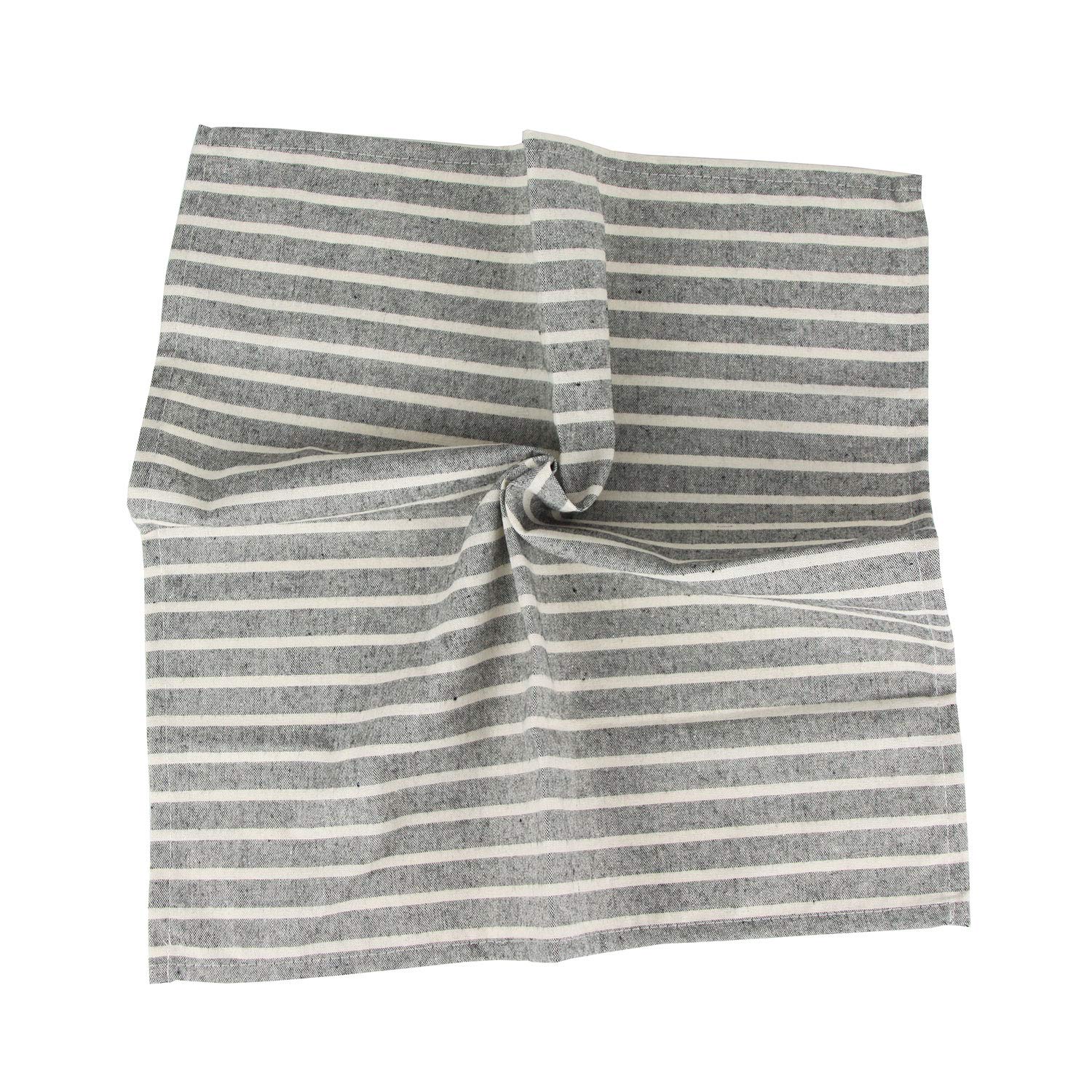 Infei Broad Striped Cotton Blended Dinner Cloth Napkins - Set Of 12 (17 X 17 Inches) - For Events & Home Use (Black)