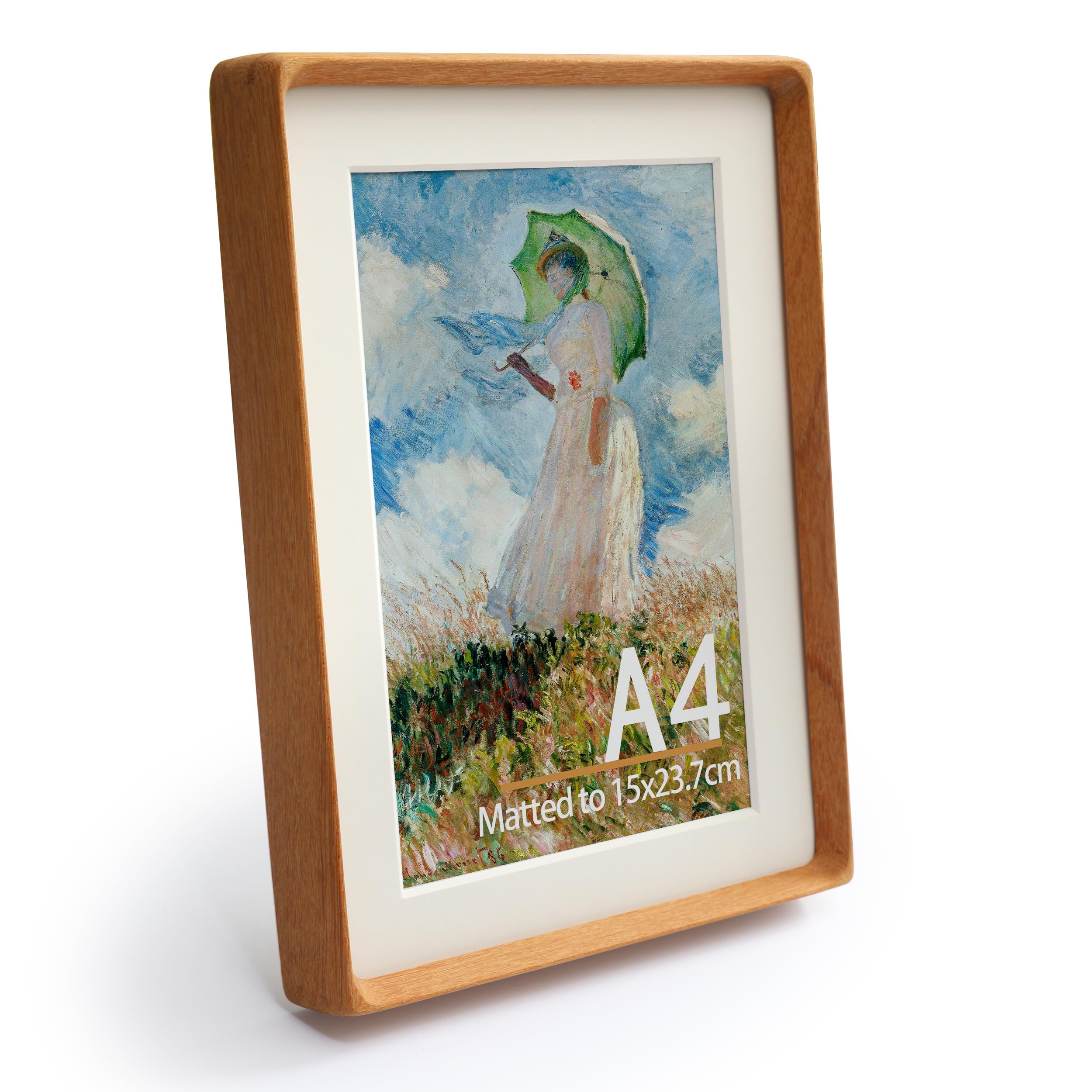 Zelvix Natural Picture Frame,Display Picture 15x23.7cm with Mat or A4 Without Mat,by Plexiglass,Teak Wood Photo Frame, Wall or T