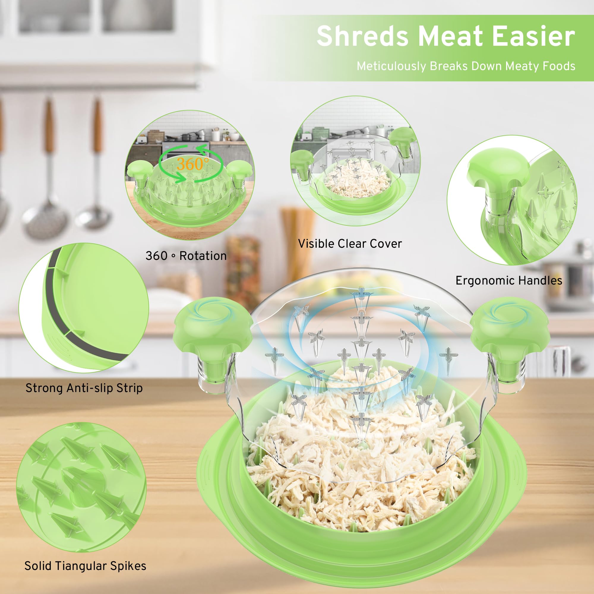 Upgrade Chicken Shredder, 10''Chicken Shredder Tool Twist With Transparent Lid, Ergonomic Handle And Anti-Slip Base, Dishwasher