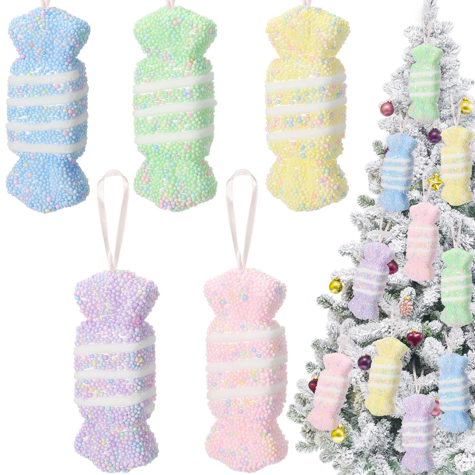 Sosation 10 Pcs Candy Christmas Tree Ornaments 2025 Pastel Christmas Tree Decoration 5.9 Inch Candy Ornaments Pastel Color Desse