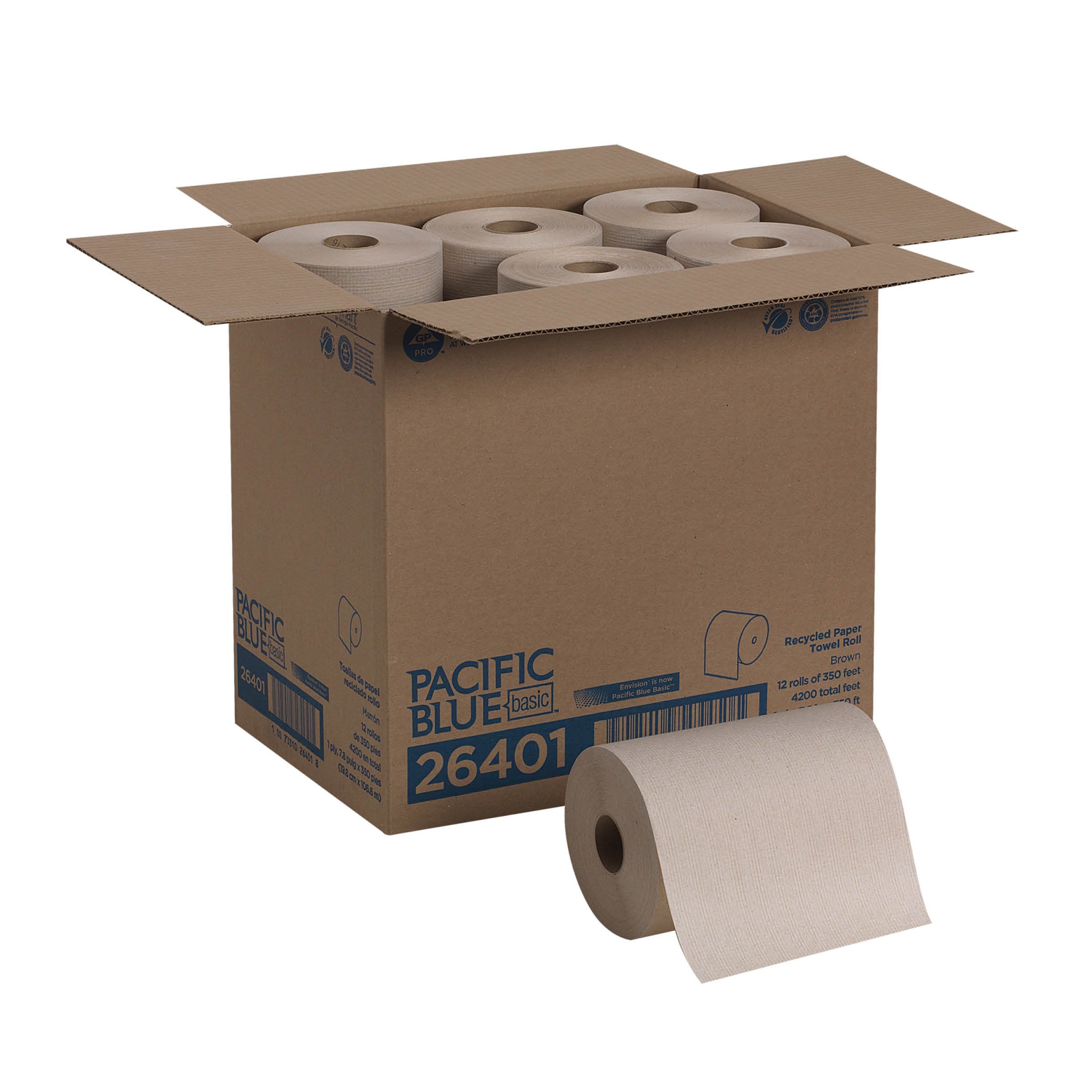 Pacific Blue Basic Recycled Paper Towel Roll (Previously Branded Envision) By Gp Pro (Georgia-Pacific), Brown, 26401, 350 Feet P