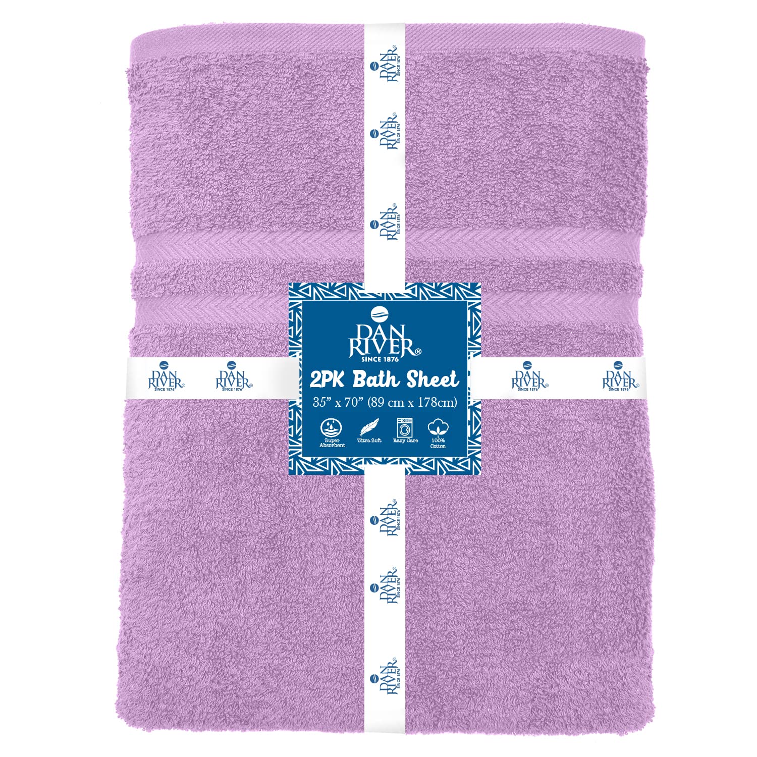 Dan River 100% Cotton Jumbo Bath Sheets - Ultra Soft & Absorbent Towels For Home, Spa, Gym 35   X70    -Lavender