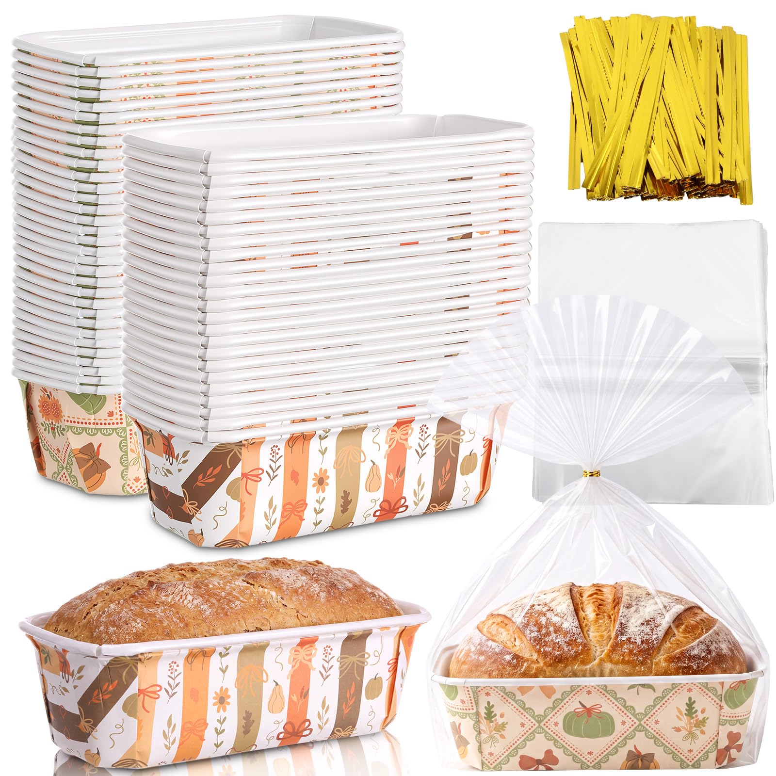 Hushee 50 Set Fall Paper Mini Loaf Pan Disposable, Pumpkin Bow