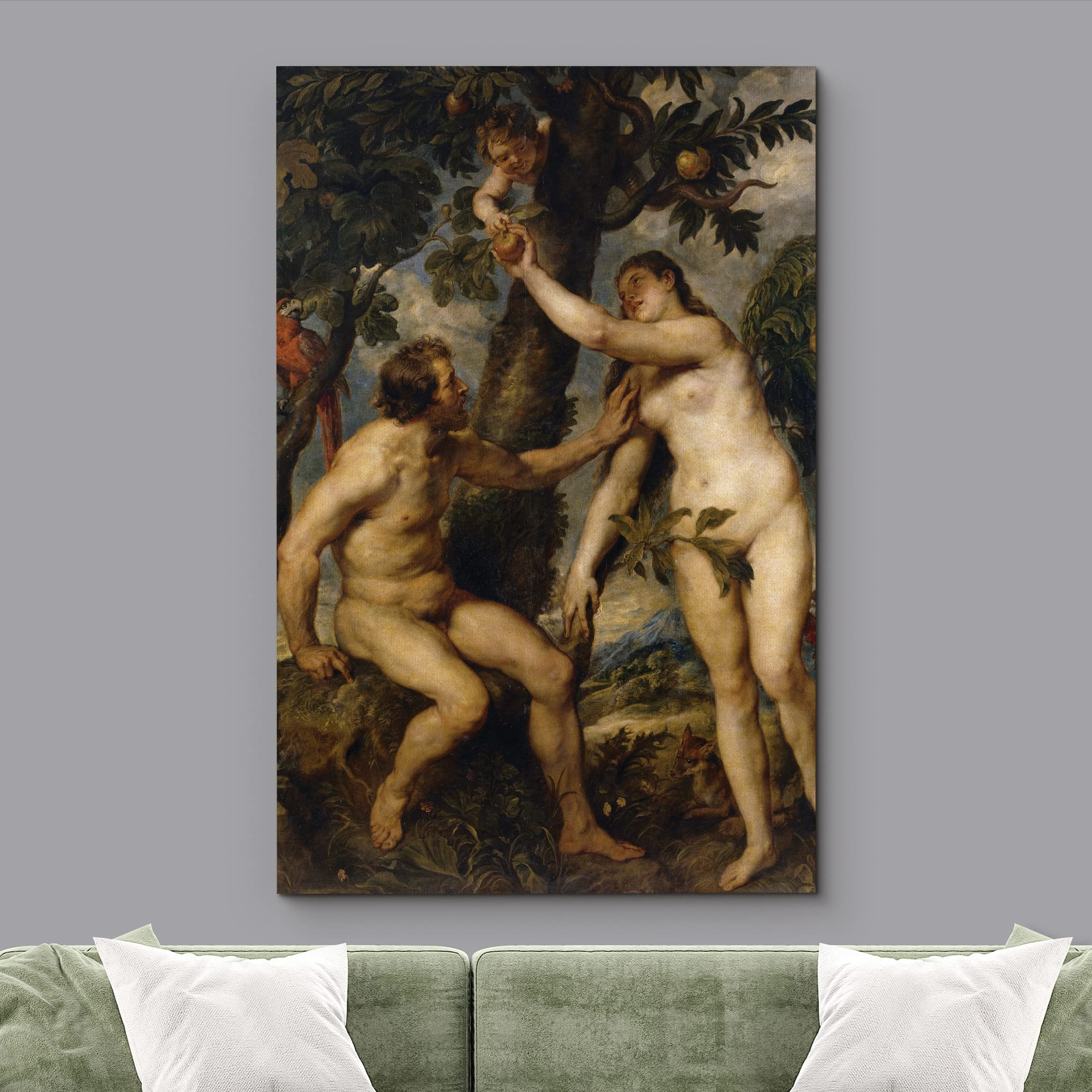 Wall26 - Oil Painting Of The Fall Of Man By Peter Paul Rubens In 1628-29 - Baroque Style - Adam, Eve, Devil, Angels - Canvas Art