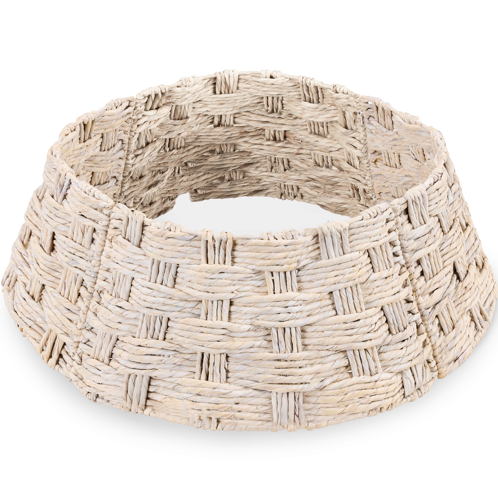 Best Choice Products 42in Christmas Tree Collar, Woven Hyacinth 3-Piece Holiday Rattan Tree Skirt Accessory for Home w/Cord Cut-