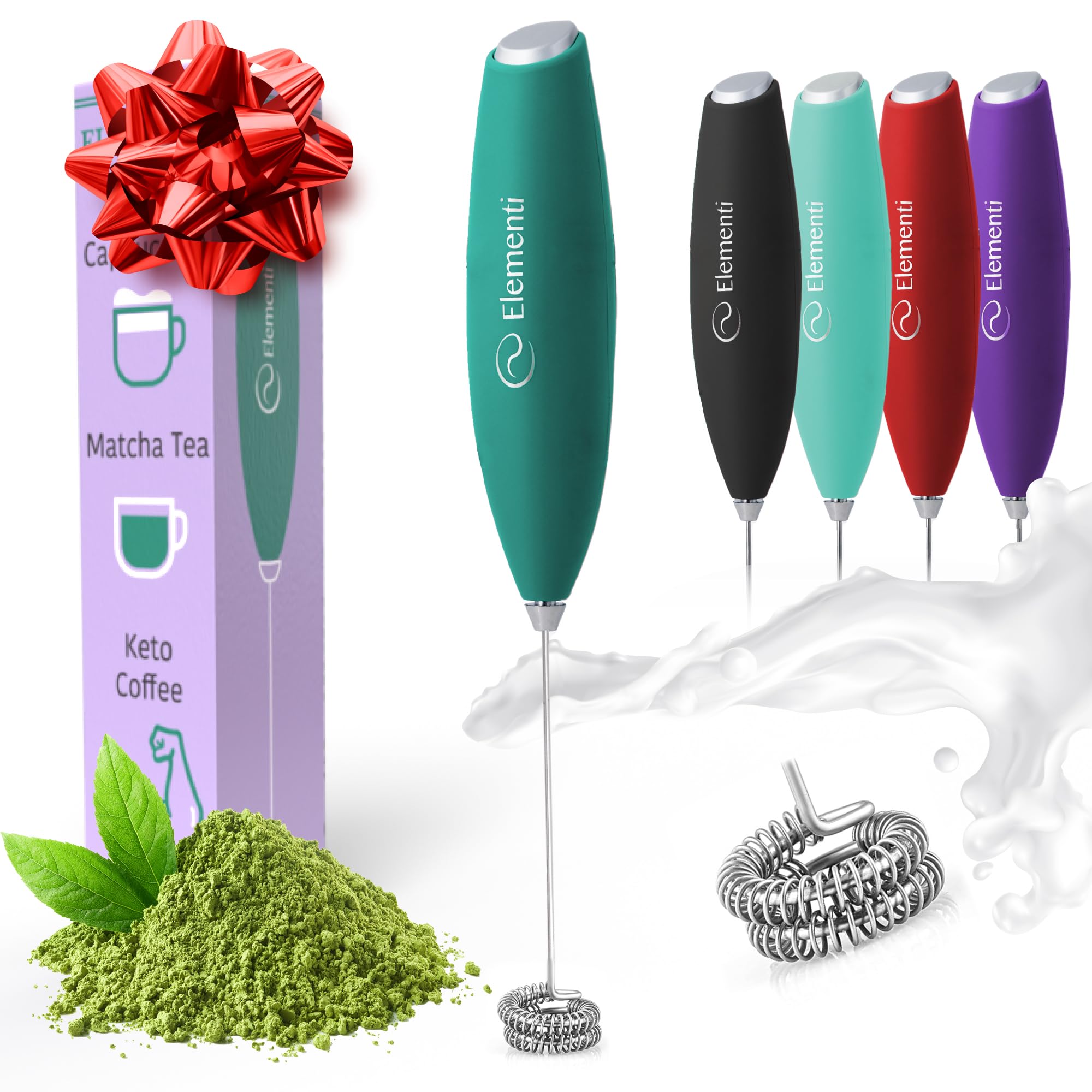 Elementi Milk Frother Handheld Double Whisk - Matcha Whisk & Drink Mixer Handheld - Matcha Frother Wand & Matcha Mixer - Protein