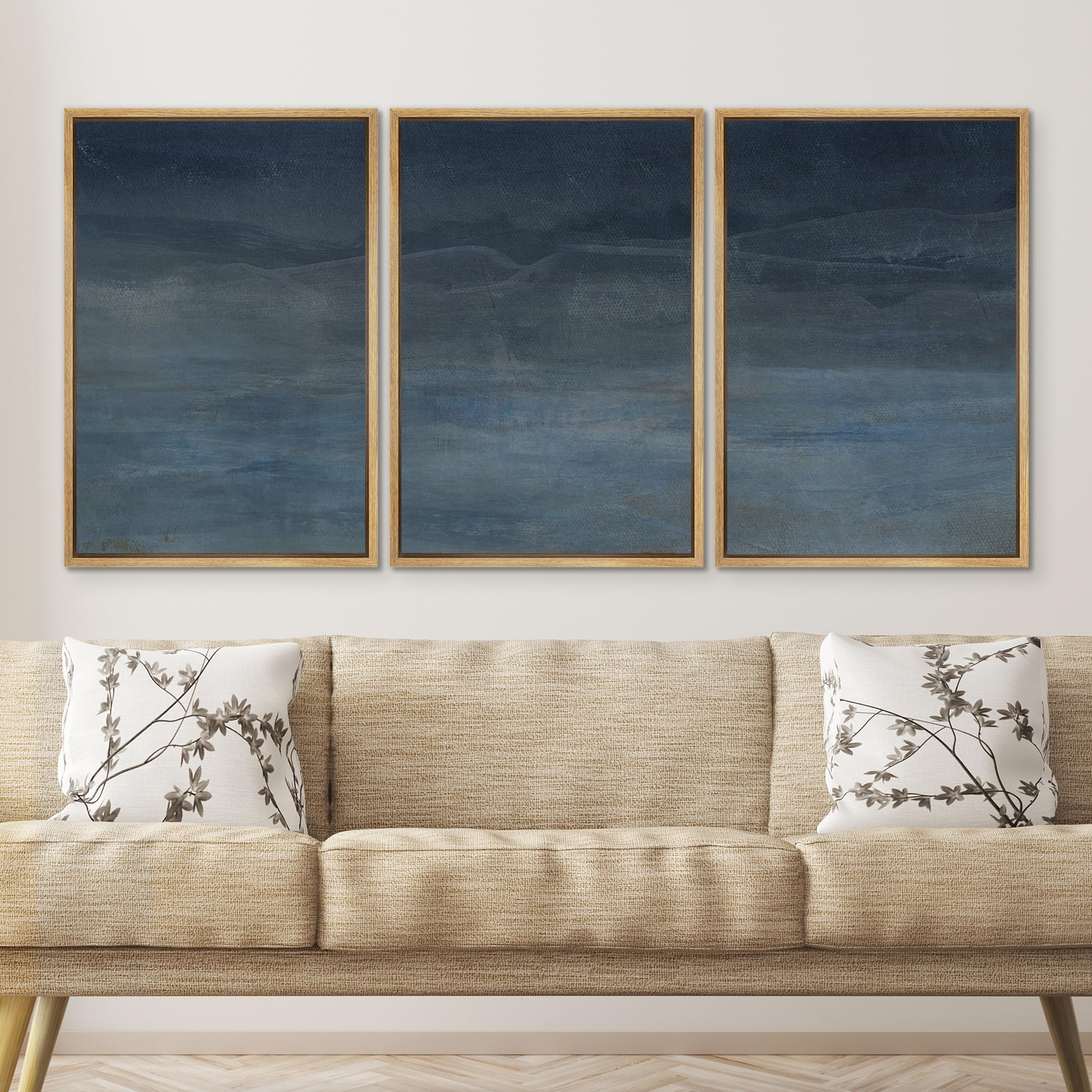 Signwin Framed Canvas Print Wall Art Abstract Blue Landscape Modern Minimalist Navy Blue And Gray Nature Wilderness Modern Art C