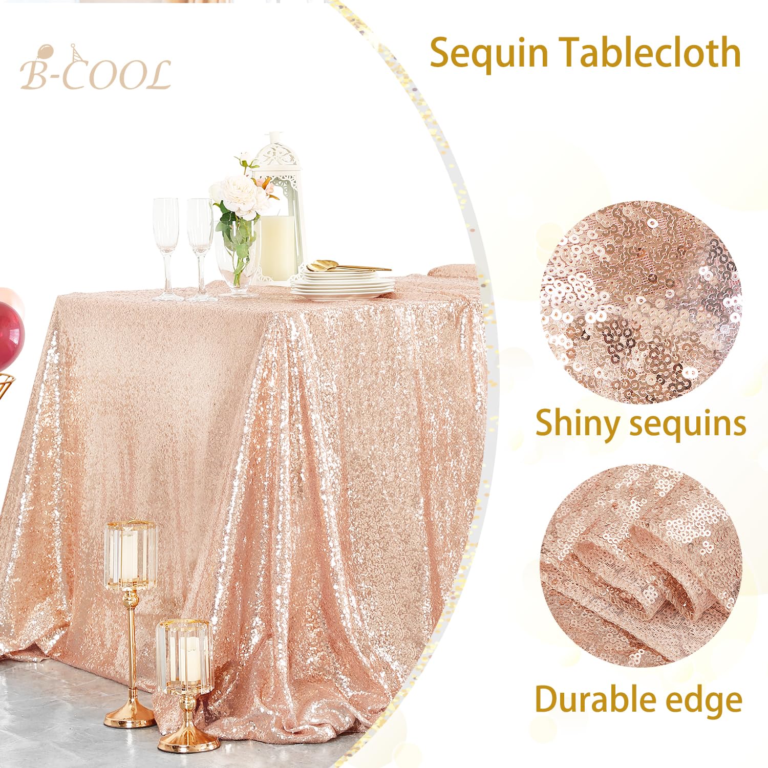 B-Cool Rose Gold Sequin Tablecloth Sparkly Wedding Table Cloths Shiny Tablecloth 50X80 Inch Shimmer Tablecloth Sequin Overlay Fo