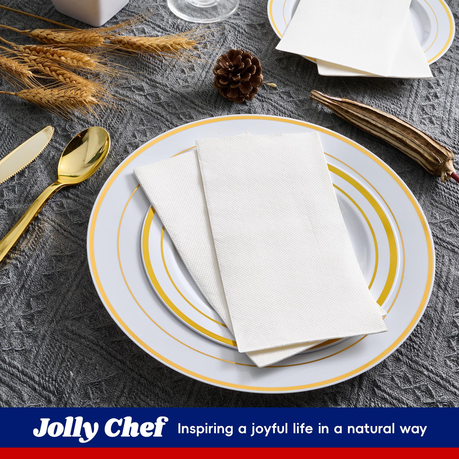 Jolly Chef 200 Pack Disposable Paper Napkins, Soft Bathroom Napkins For Guests, 2-Ply White Paper Hand Towels For Halloween, Wed