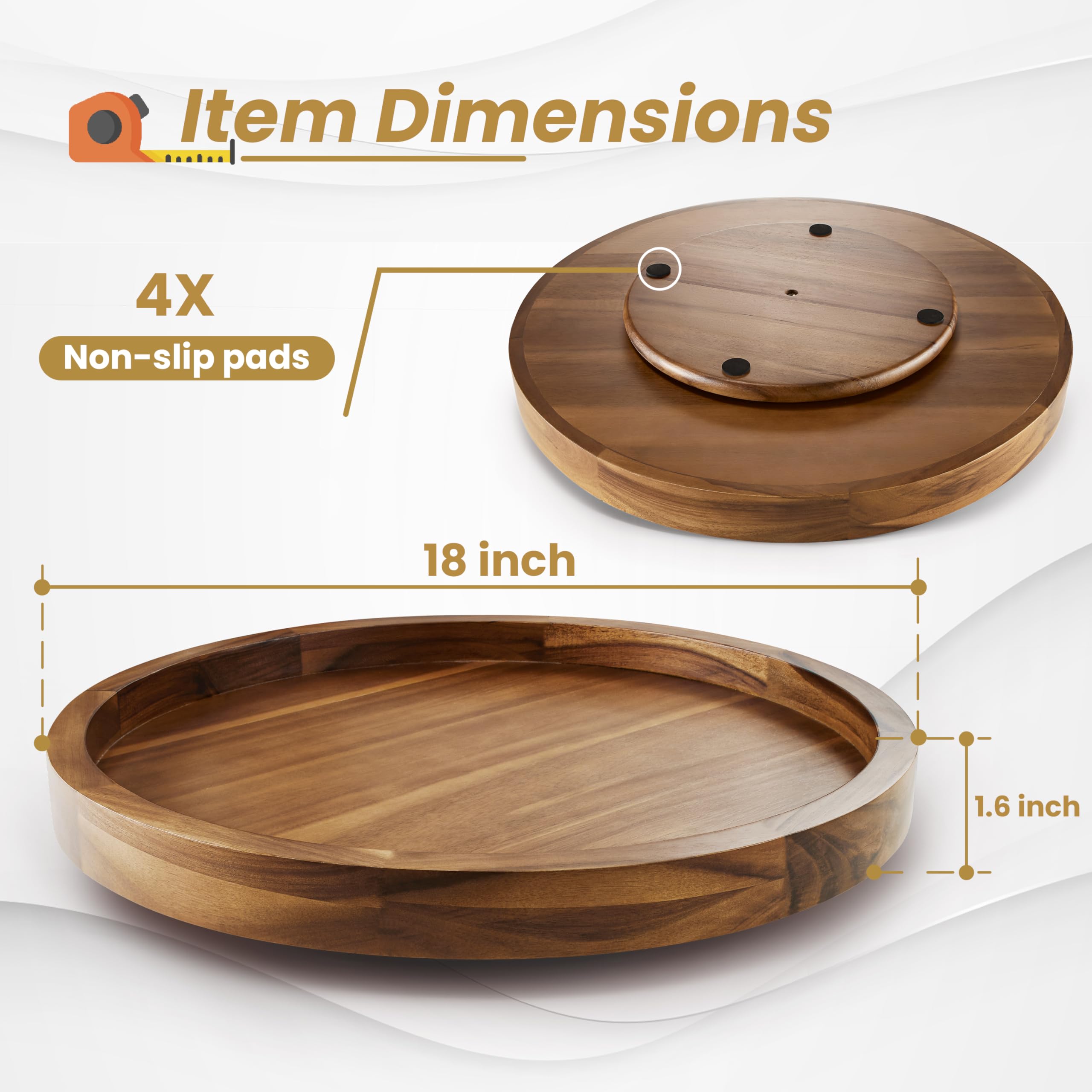 Tidita 18'' Acacia Lazy Susan Turntable For Table - Wooden Charcuterie Boards Cheese Board - Extra Large Lazy Susan Organizer -